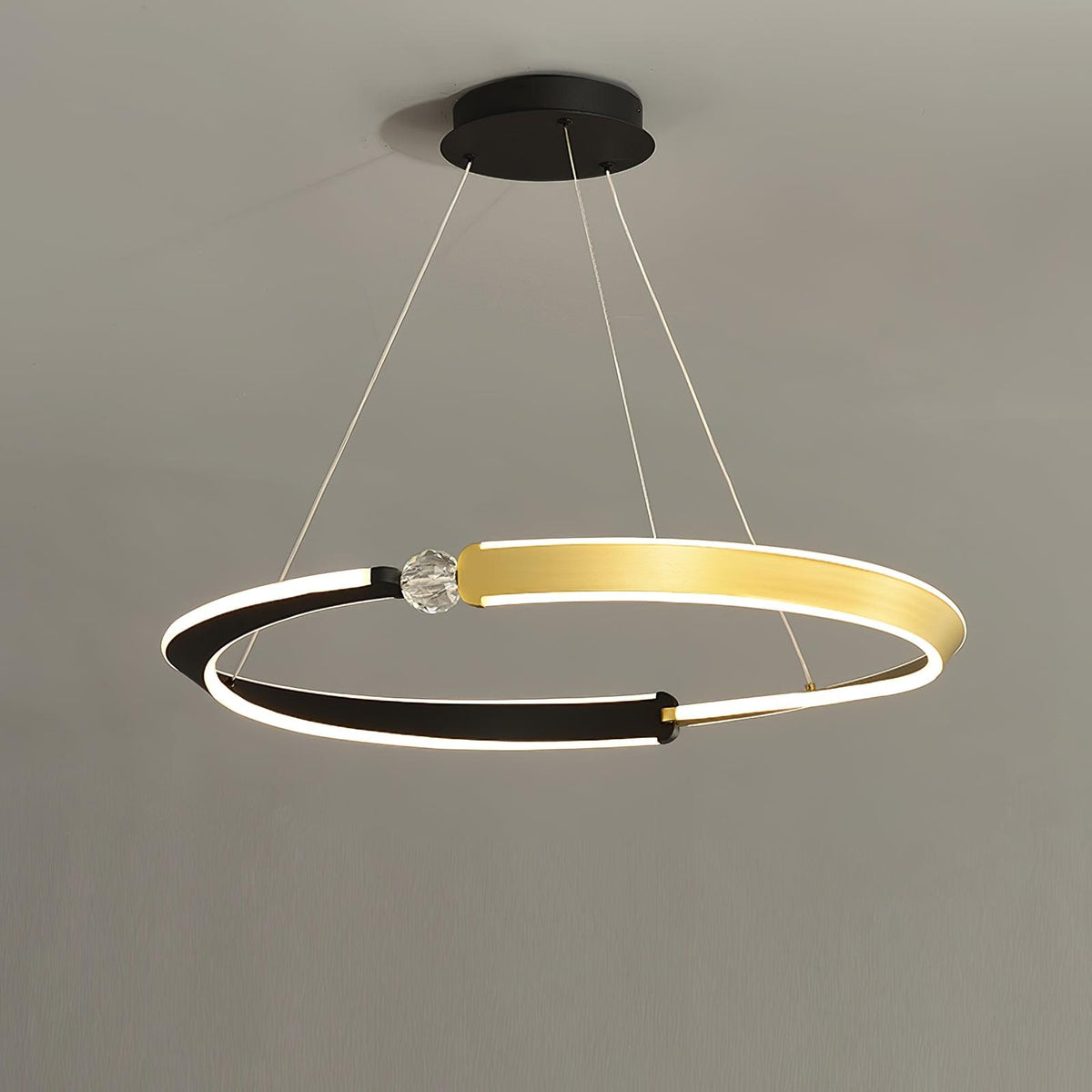 Elyerora kroonluchter kristal zwart goud LED ring modern voor eetkamer
