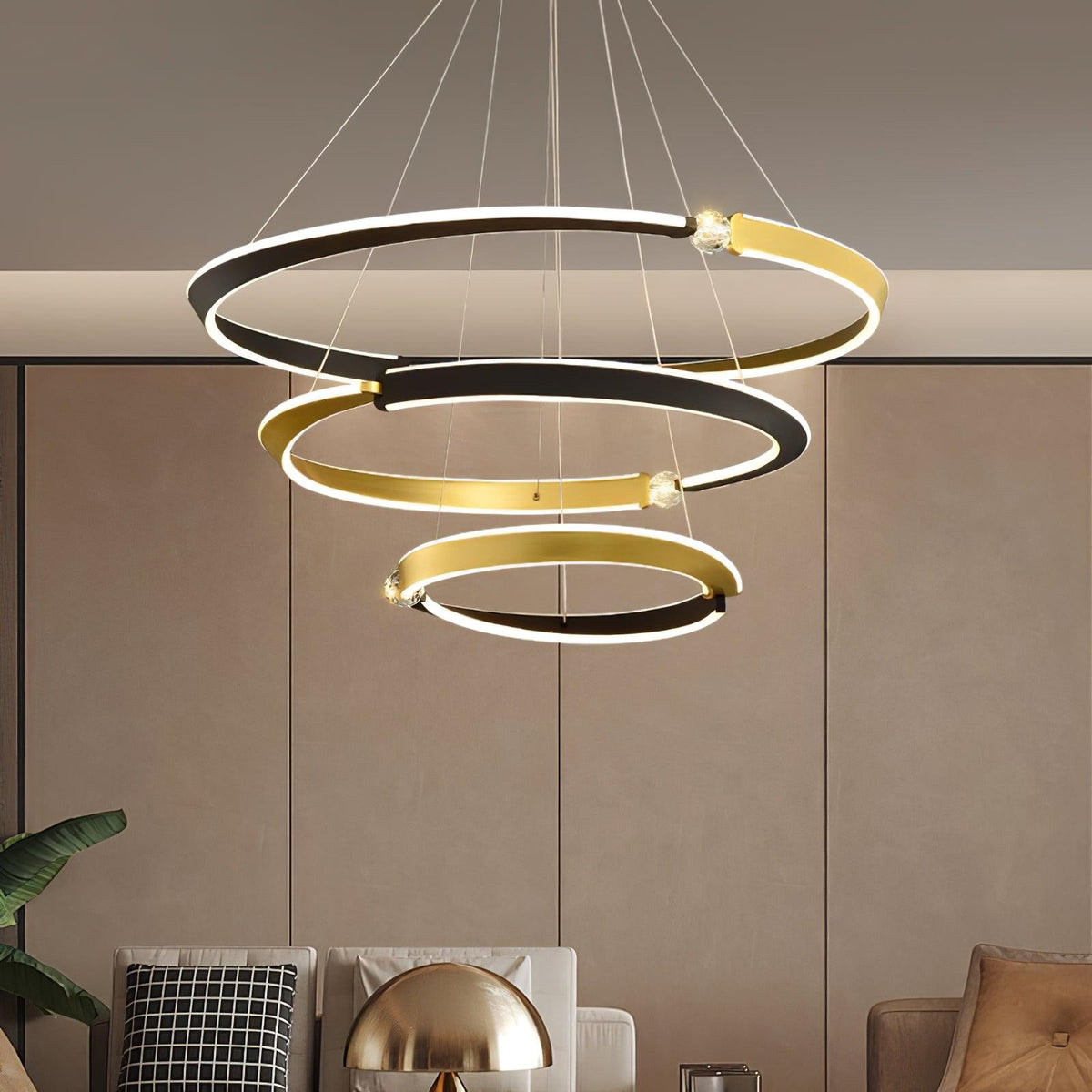 Elyerora kroonluchter kristal zwart goud LED ring modern voor eetkamer