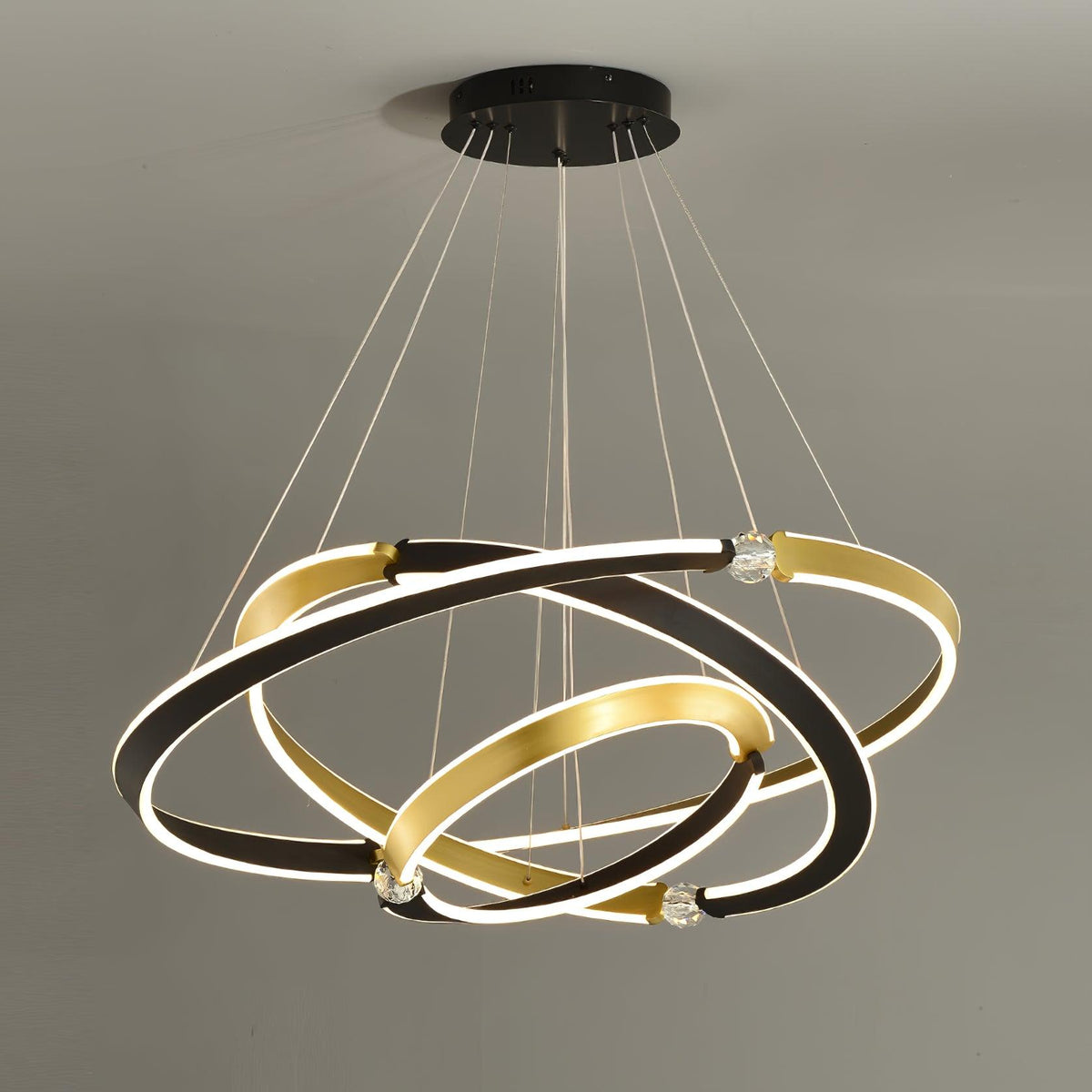 Elyerora kroonluchter kristal zwart goud LED ring modern voor eetkamer