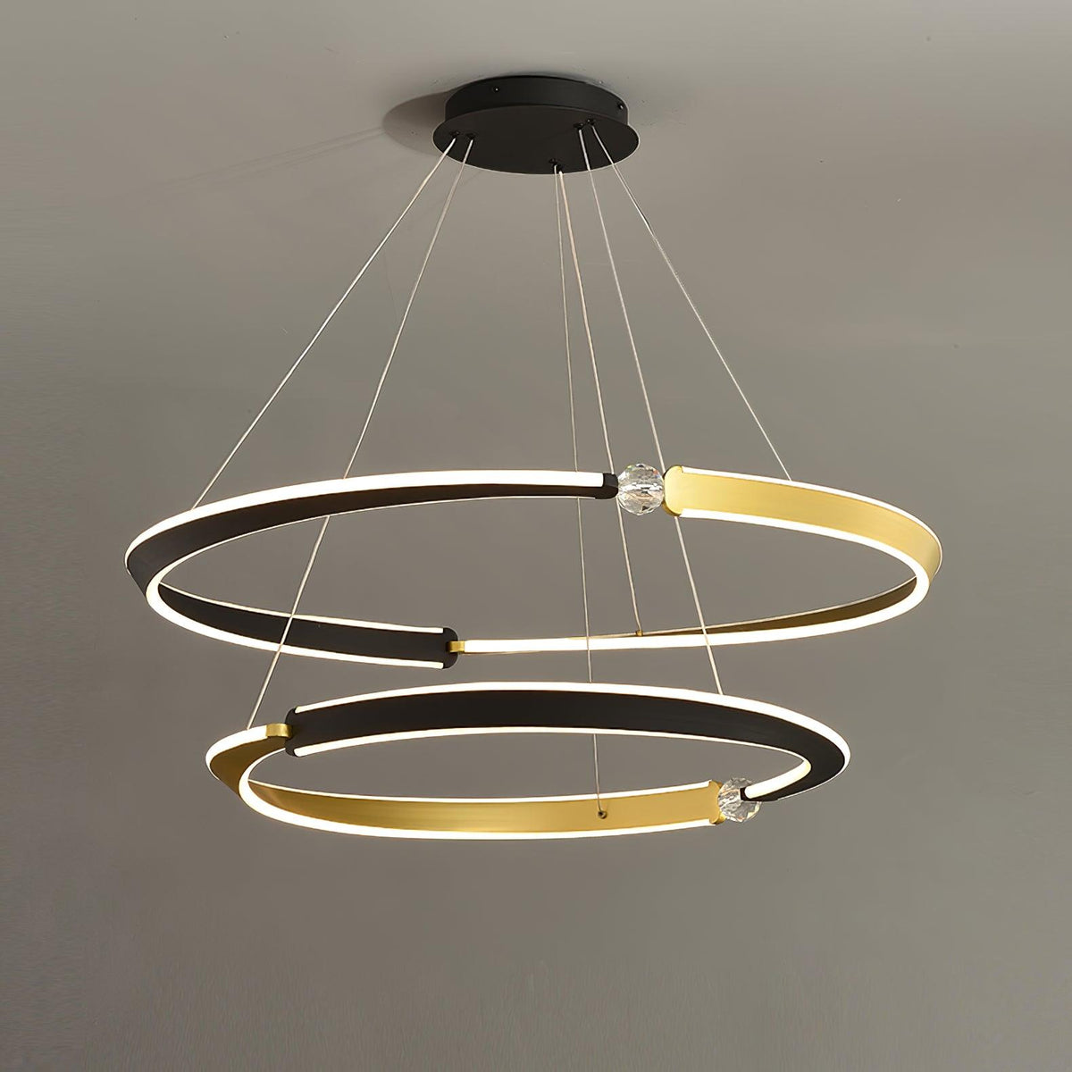Elyerora kroonluchter kristal zwart goud LED ring modern voor eetkamer