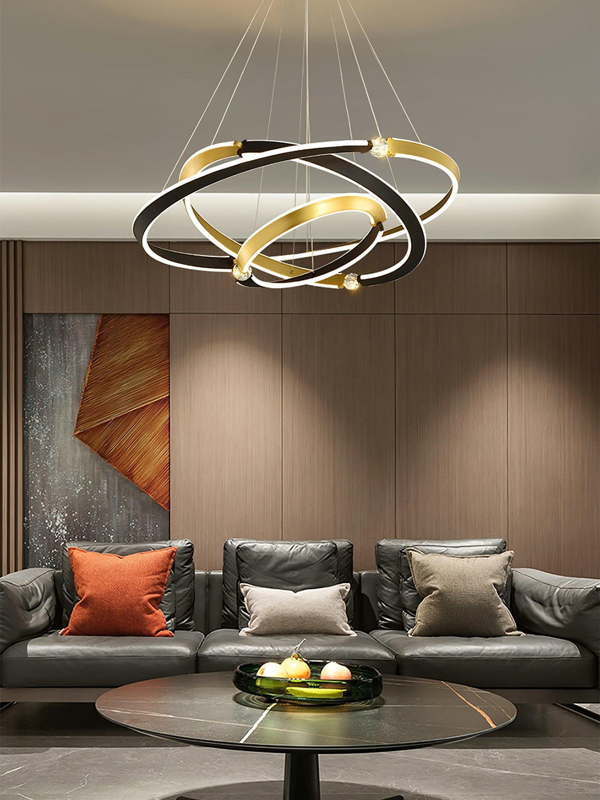 Elyerora kroonluchter kristal zwart goud LED ring modern voor eetkamer