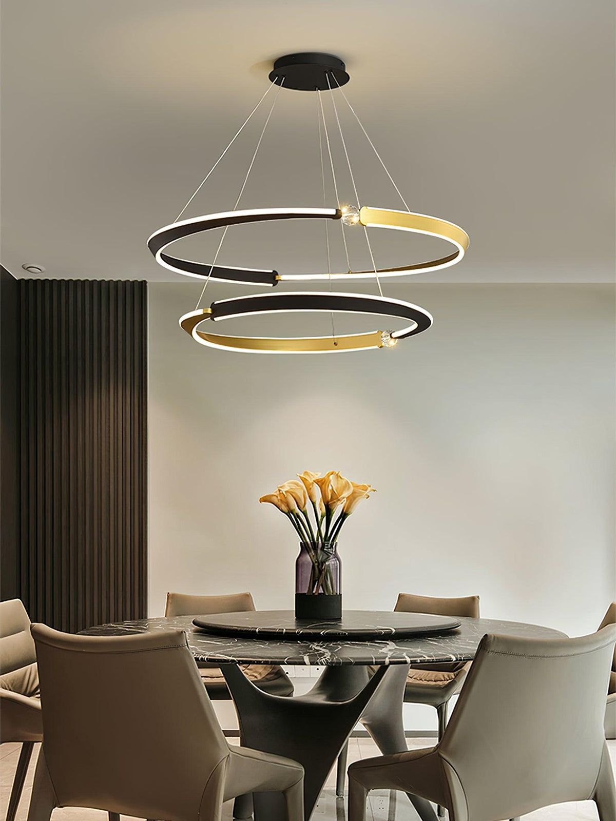 Elyerora kroonluchter kristal zwart goud LED ring modern voor eetkamer