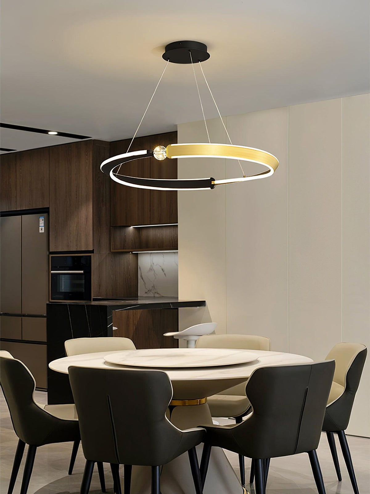 Elyerora kroonluchter kristal zwart goud LED ring modern voor eetkamer