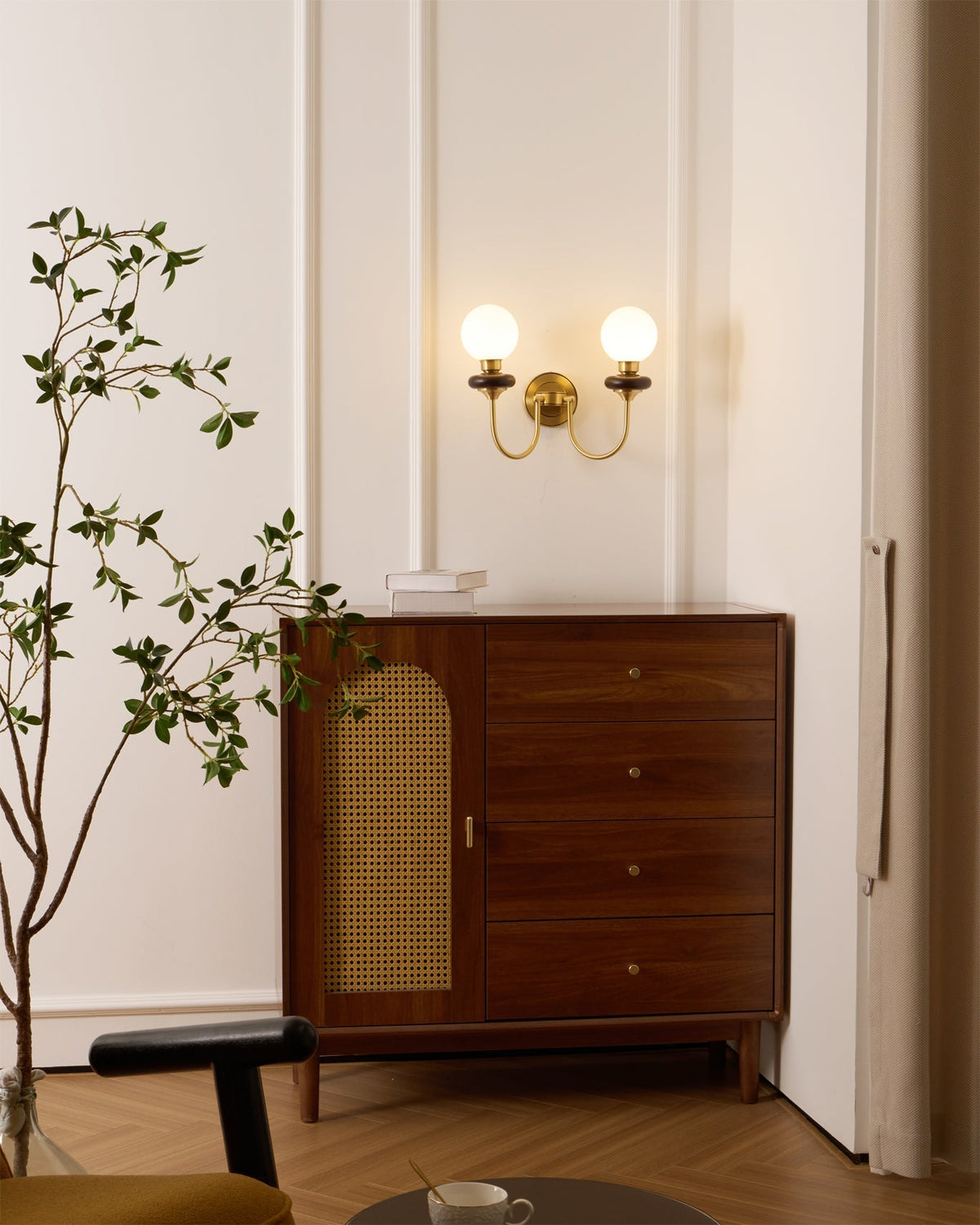 Elvalora wandlamp Premium Noordse Kunst Walnoot glas