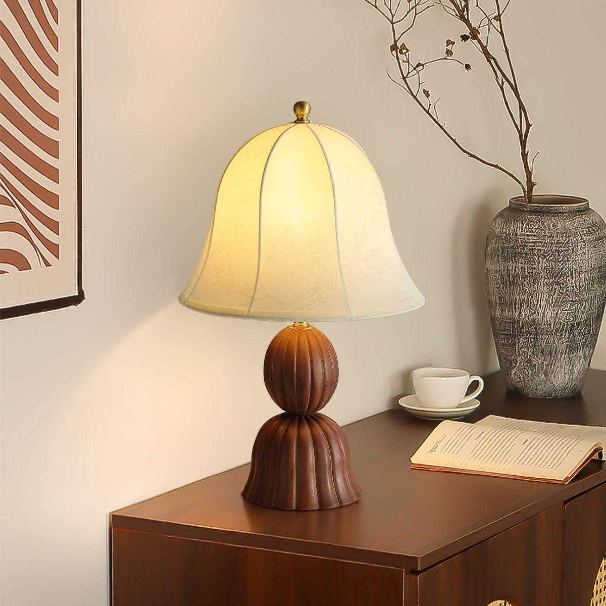 Aldiia Vintage tafellamp van stof en hout