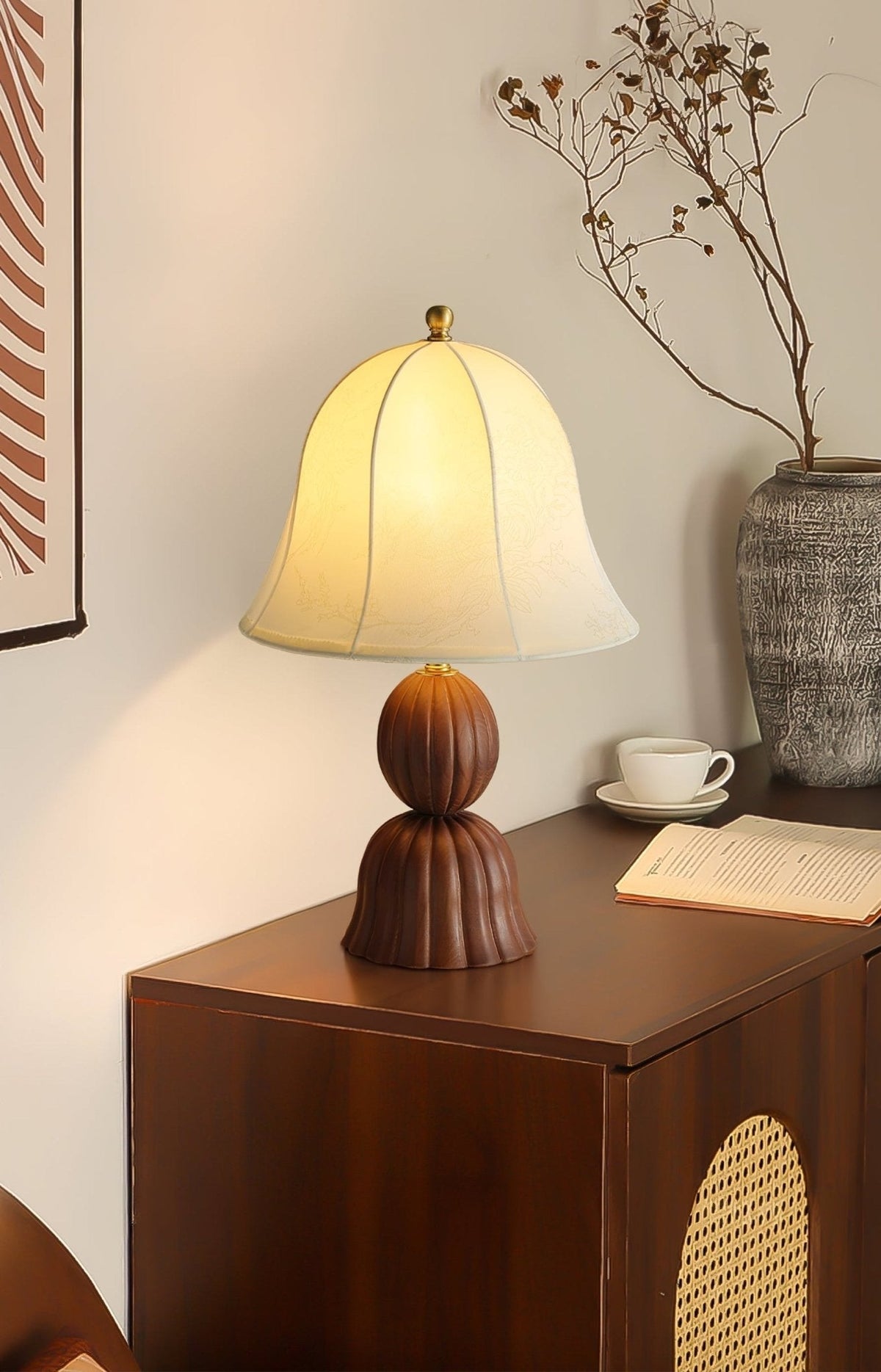 Aldiia Vintage tafellamp van stof en hout