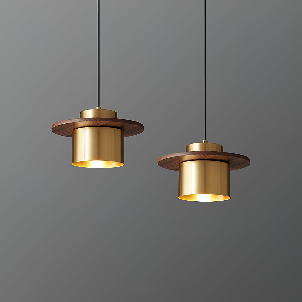 Auririra industriële hanglamp van messing en walnoot