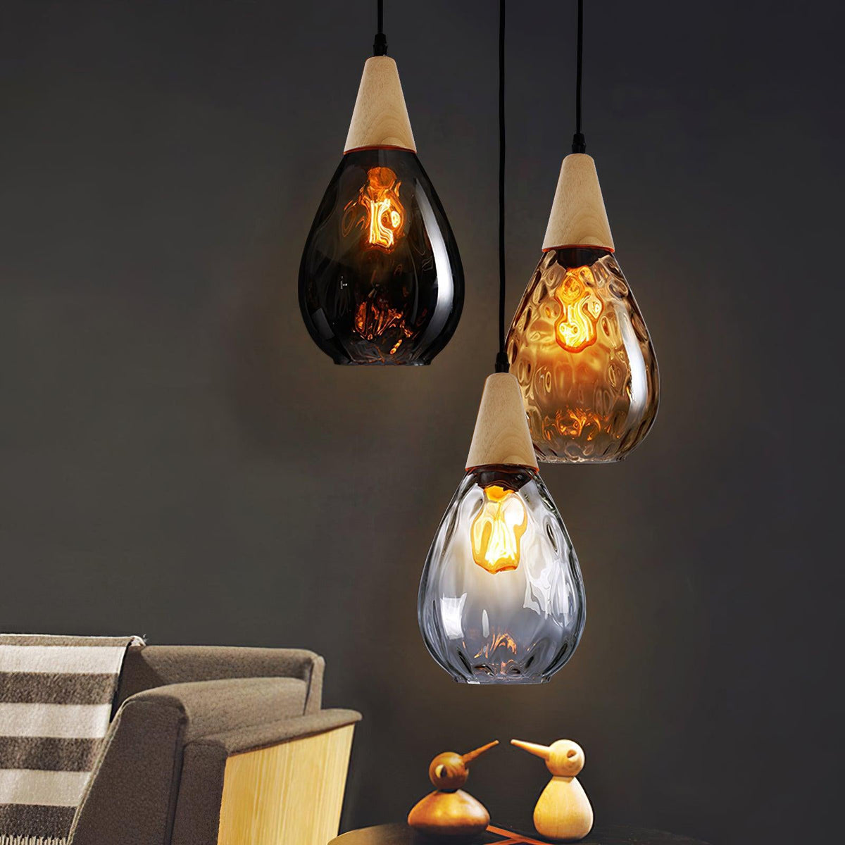 Rinisena hanglamp helder glas hout Noordse modern
