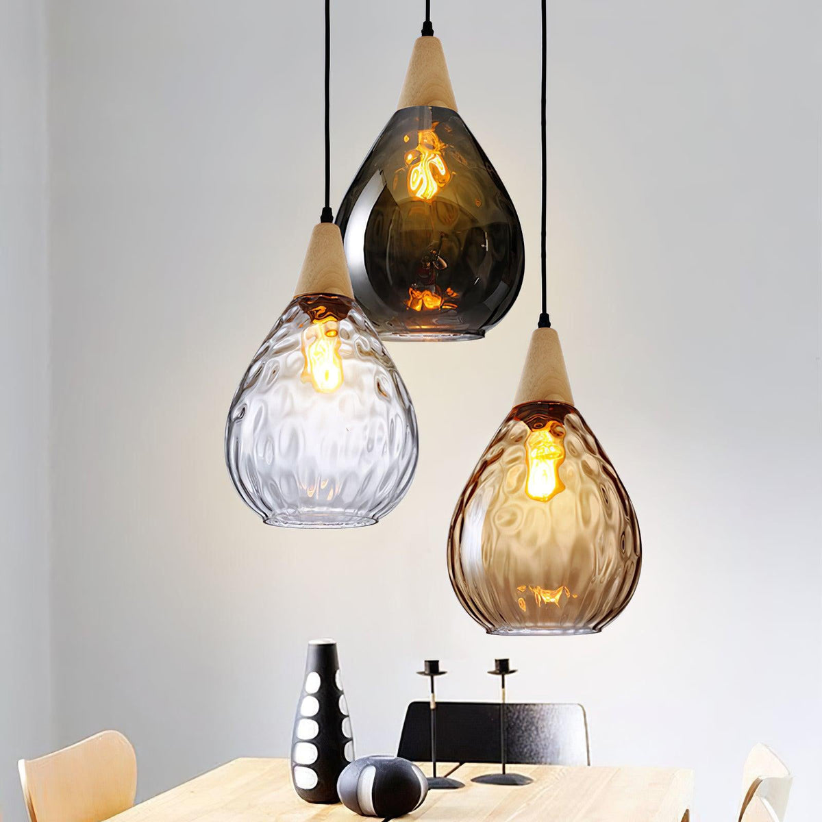 Rinisena hanglamp helder glas hout Noordse modern