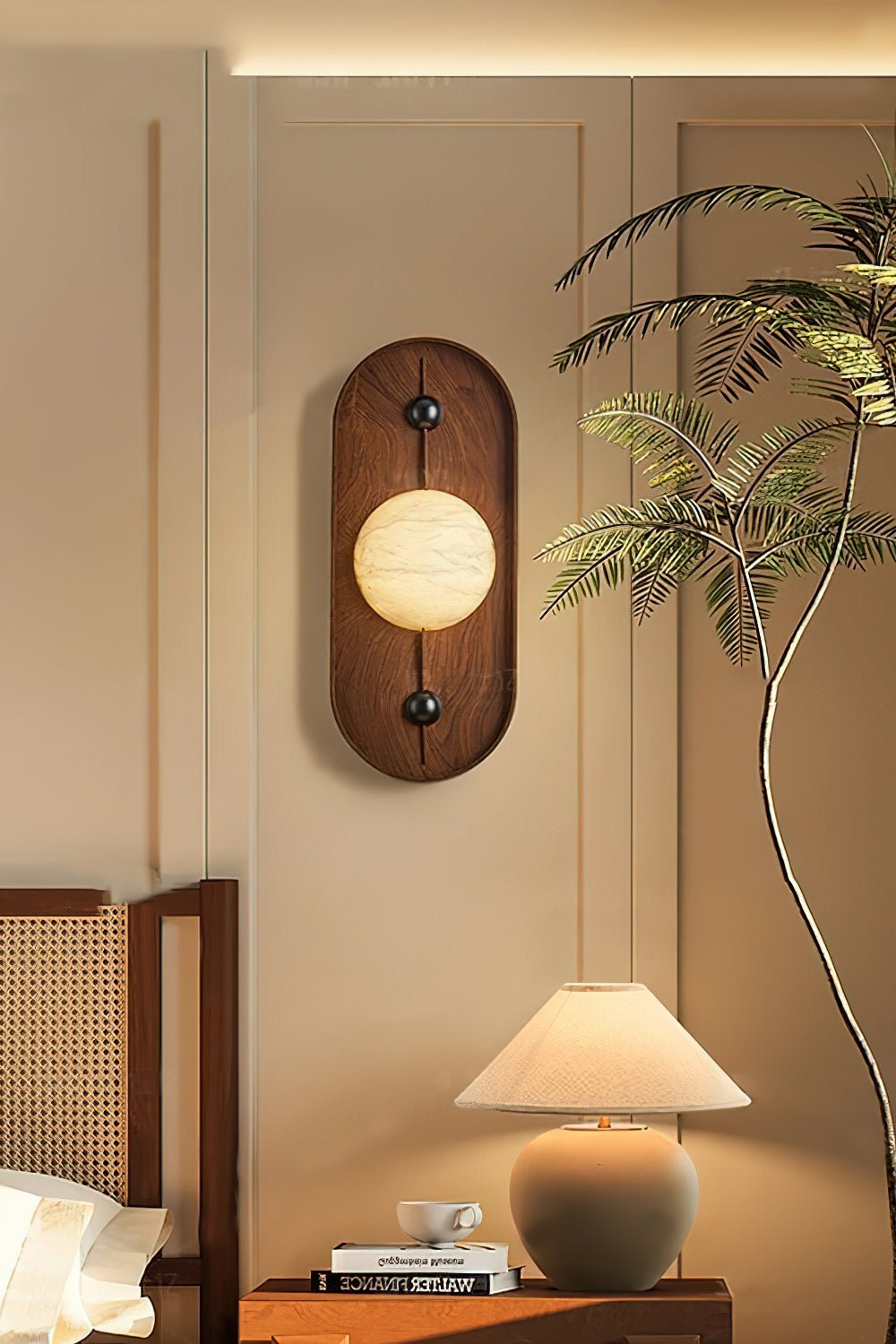 Lyvaran Oval albasten wandlamp van Walnoot