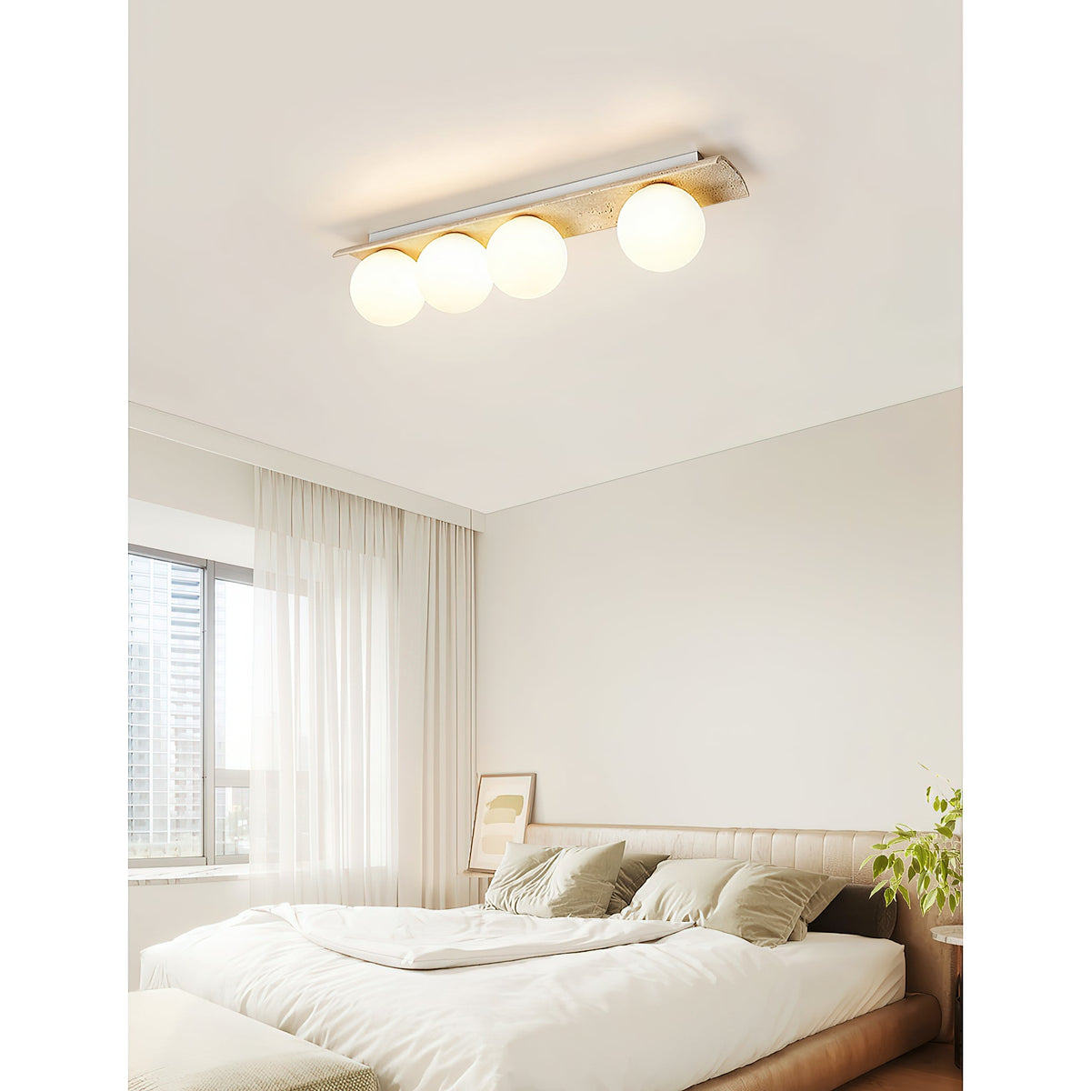 Serenaya bollen travertin glas plafondlamp