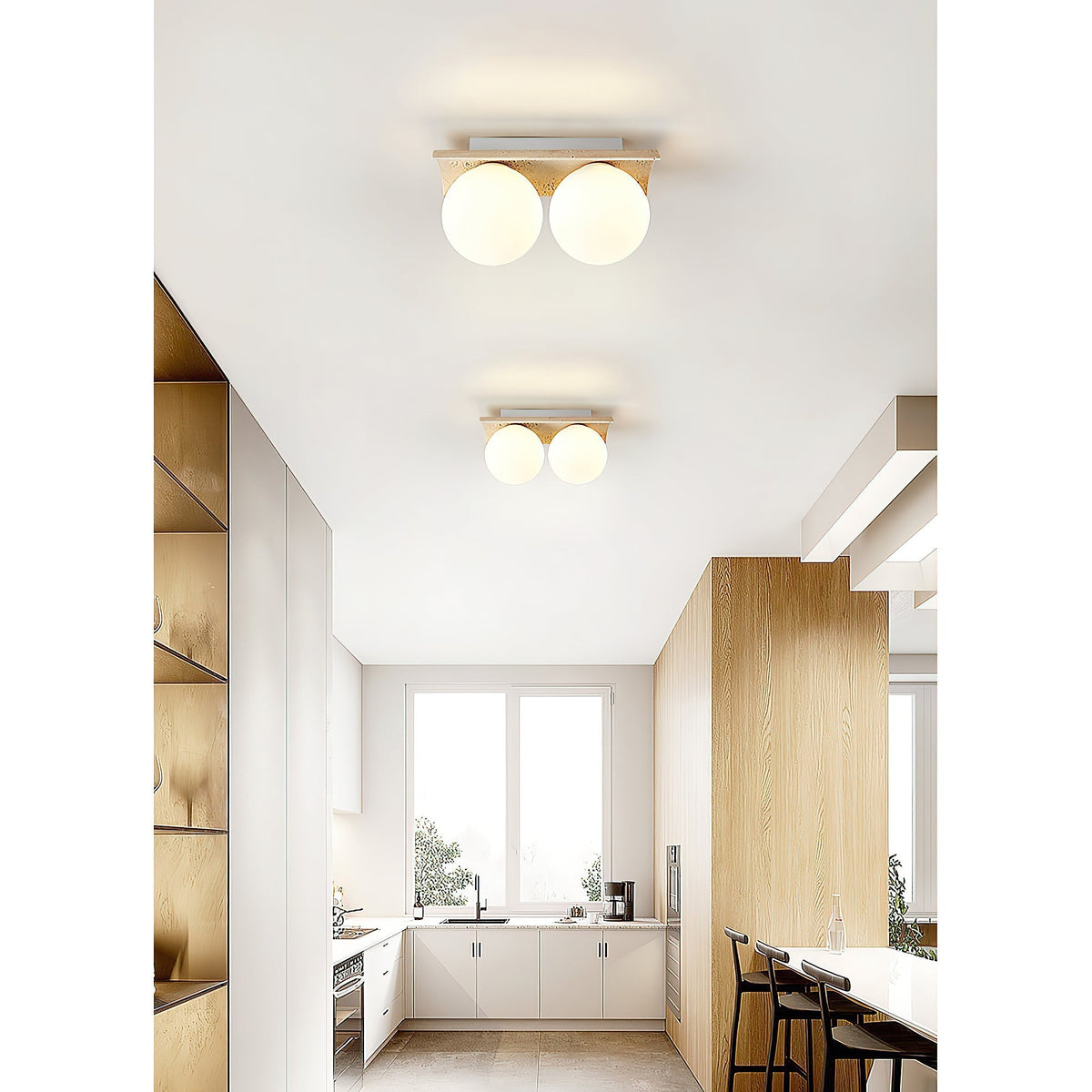 Serenaya bollen travertin glas plafondlamp