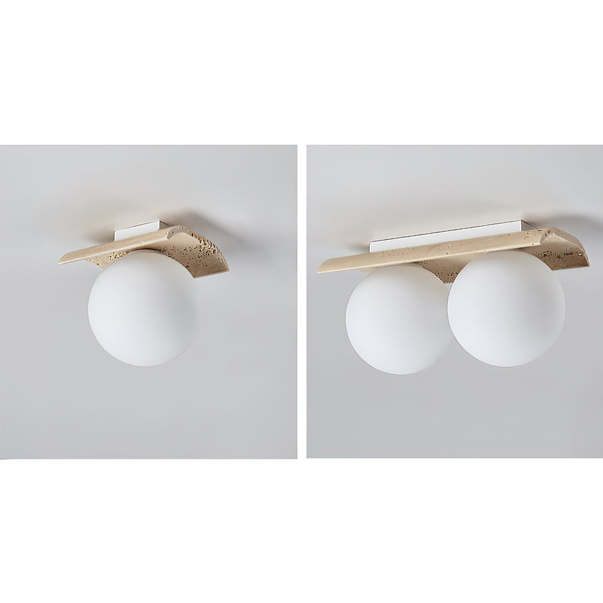 Serenaya bollen travertin glas plafondlamp