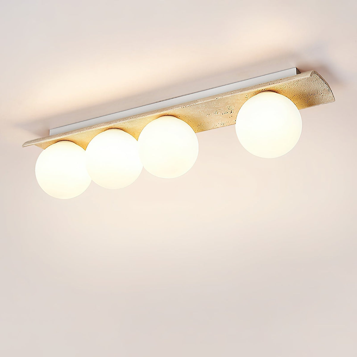 Serenaya bollen travertin glas plafondlamp
