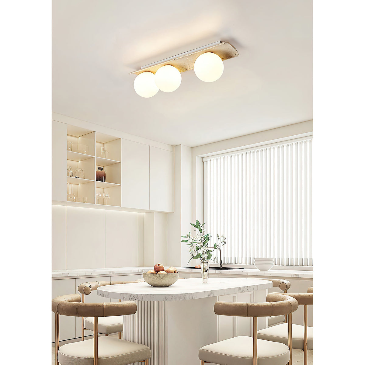 Serenaya bollen travertin glas plafondlamp