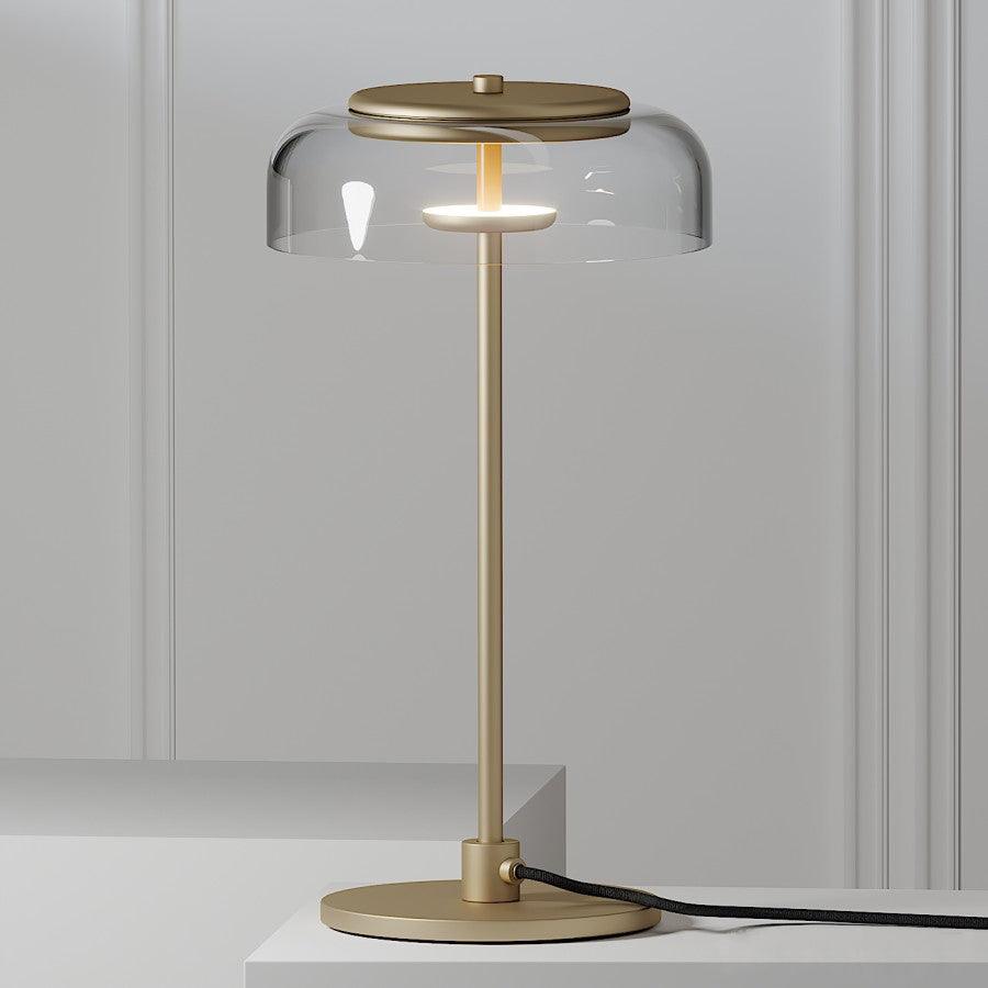 Rinelette tafellamp heldere glazen kap houten voet