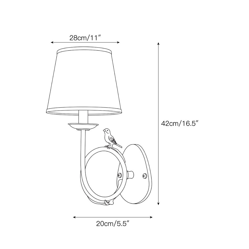 Orvienne wandlamp met stofkap in de vorm van een vogel