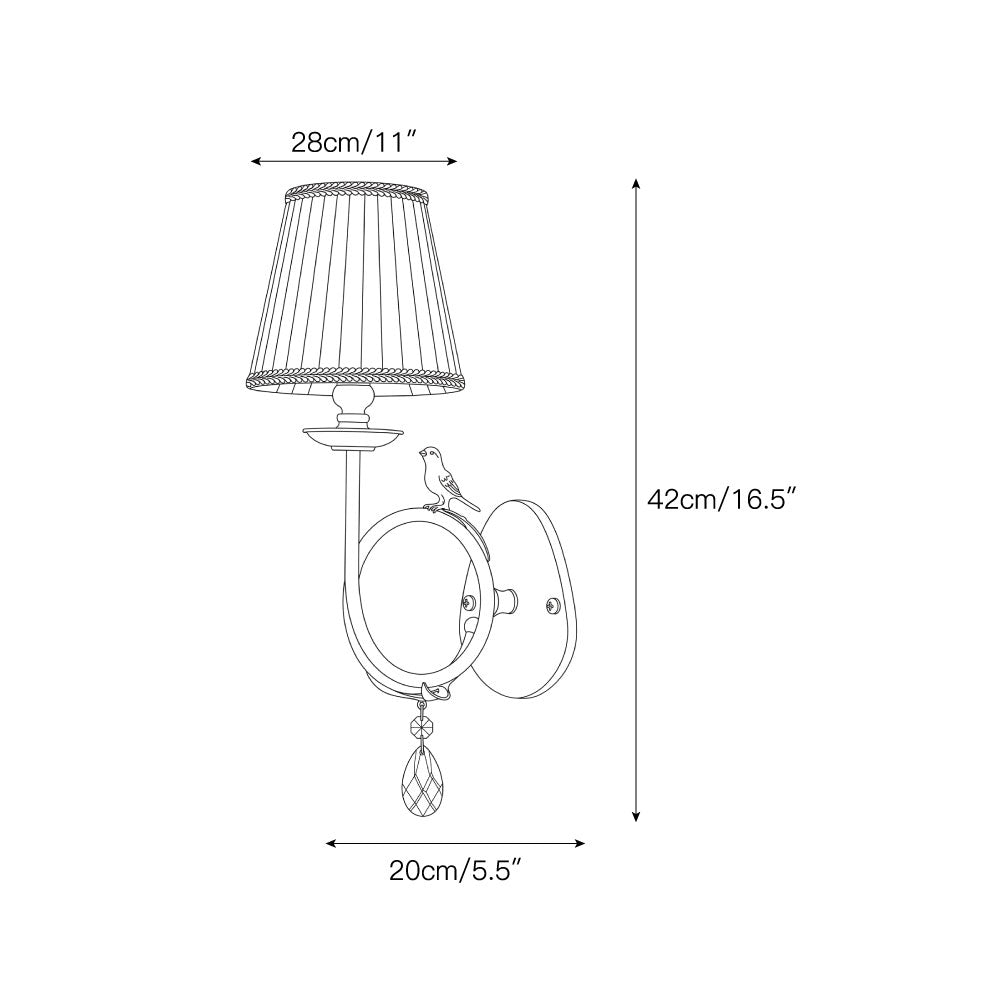 Orvienne wandlamp met stofkap in de vorm van een vogel