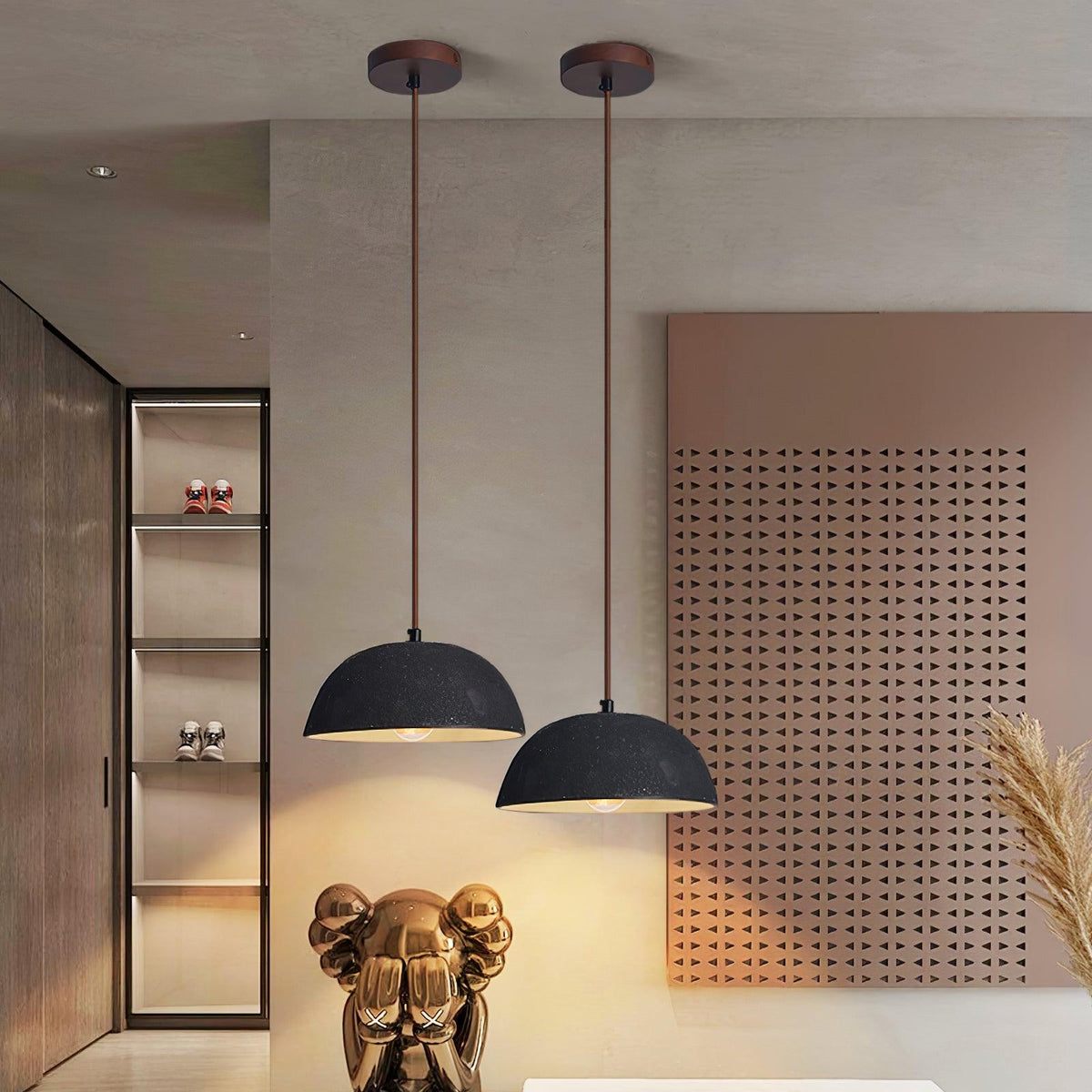 Vintage Houten hanglamp met koepel-ontwerp