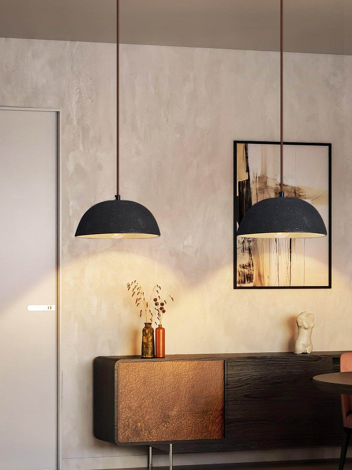 Vintage Houten hanglamp met koepel-ontwerp