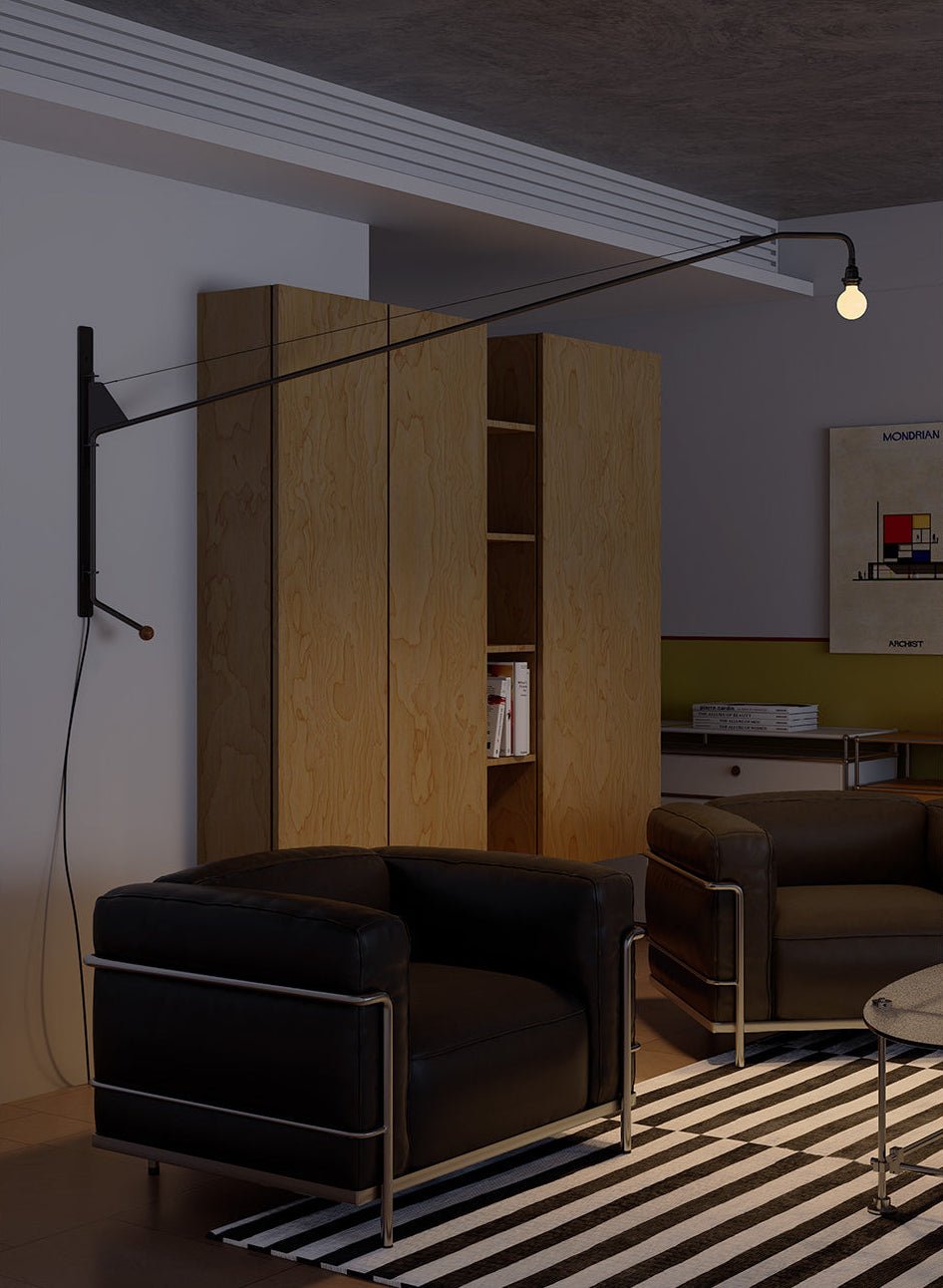 Zwarte wandlamp met lange arm