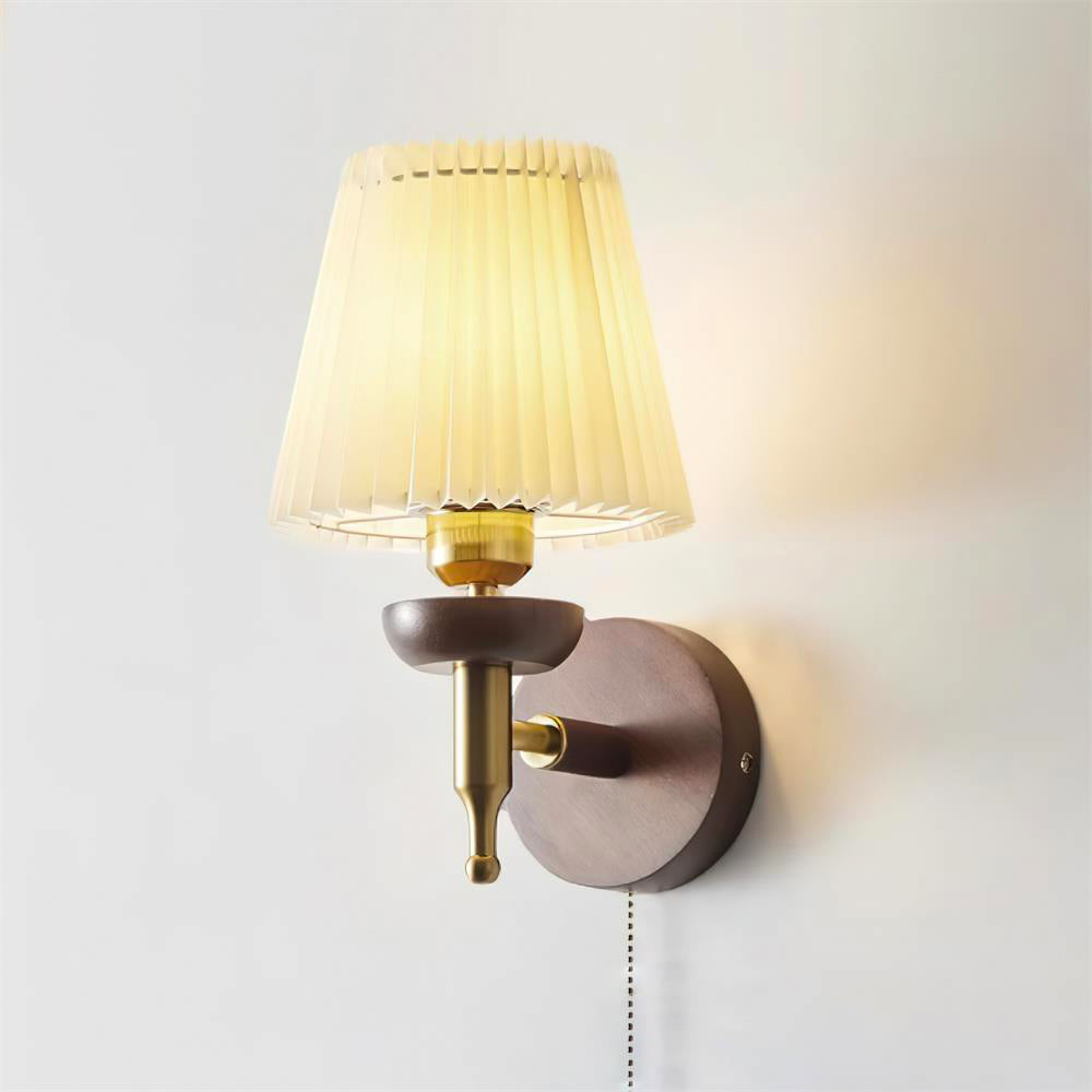 Blixen wandlamp Stoffen Kap Klassiek Goud Walnoot Slaapkamer