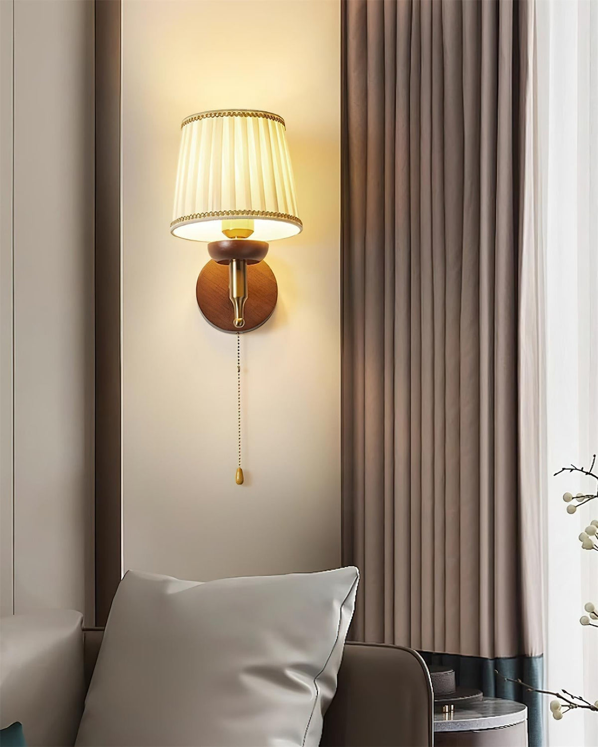 Blixen wandlamp Stoffen Kap Klassiek Goud Walnoot Slaapkamer