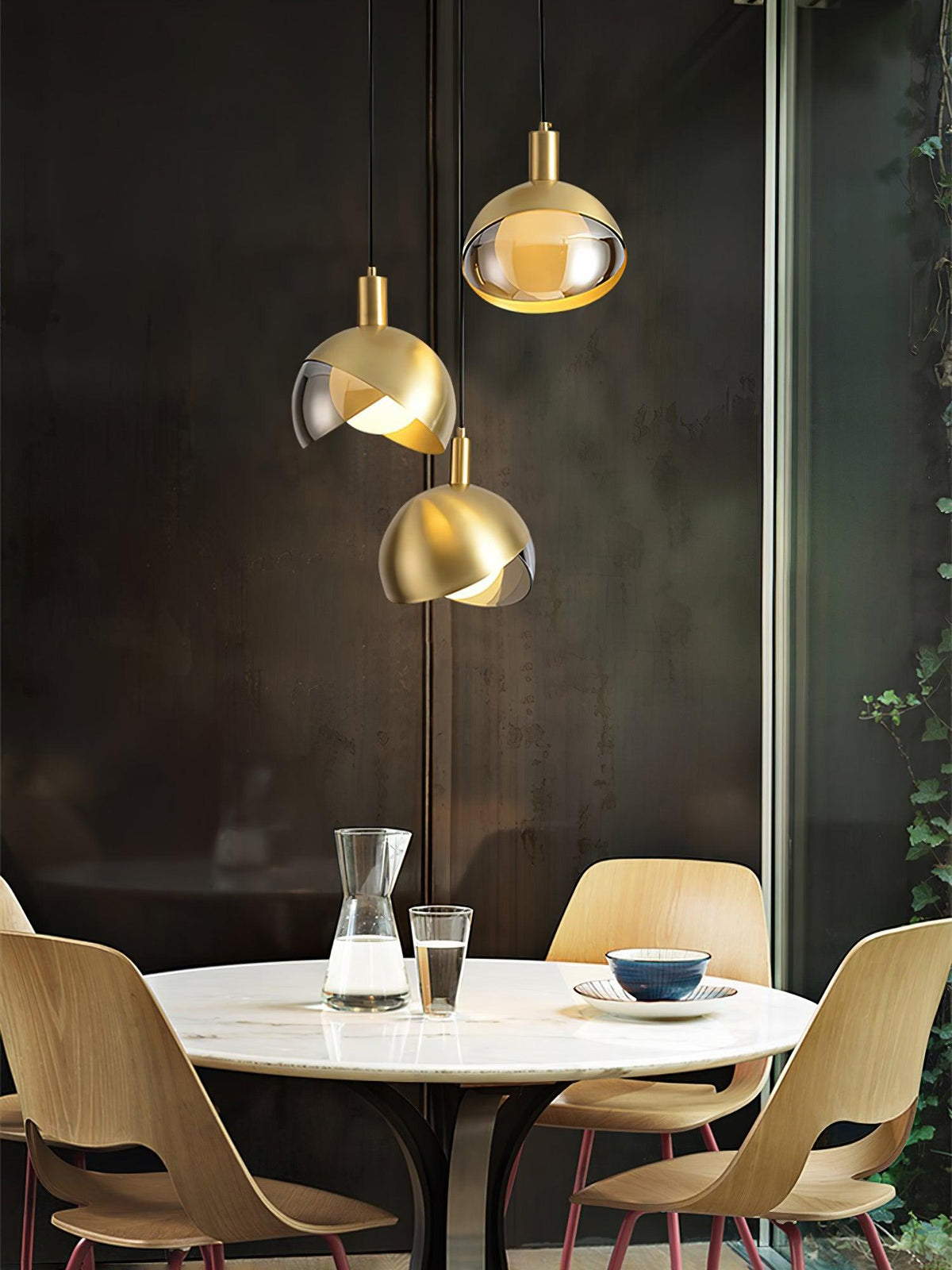 Noveny hanglamp messing glas halfronde bol mid-century