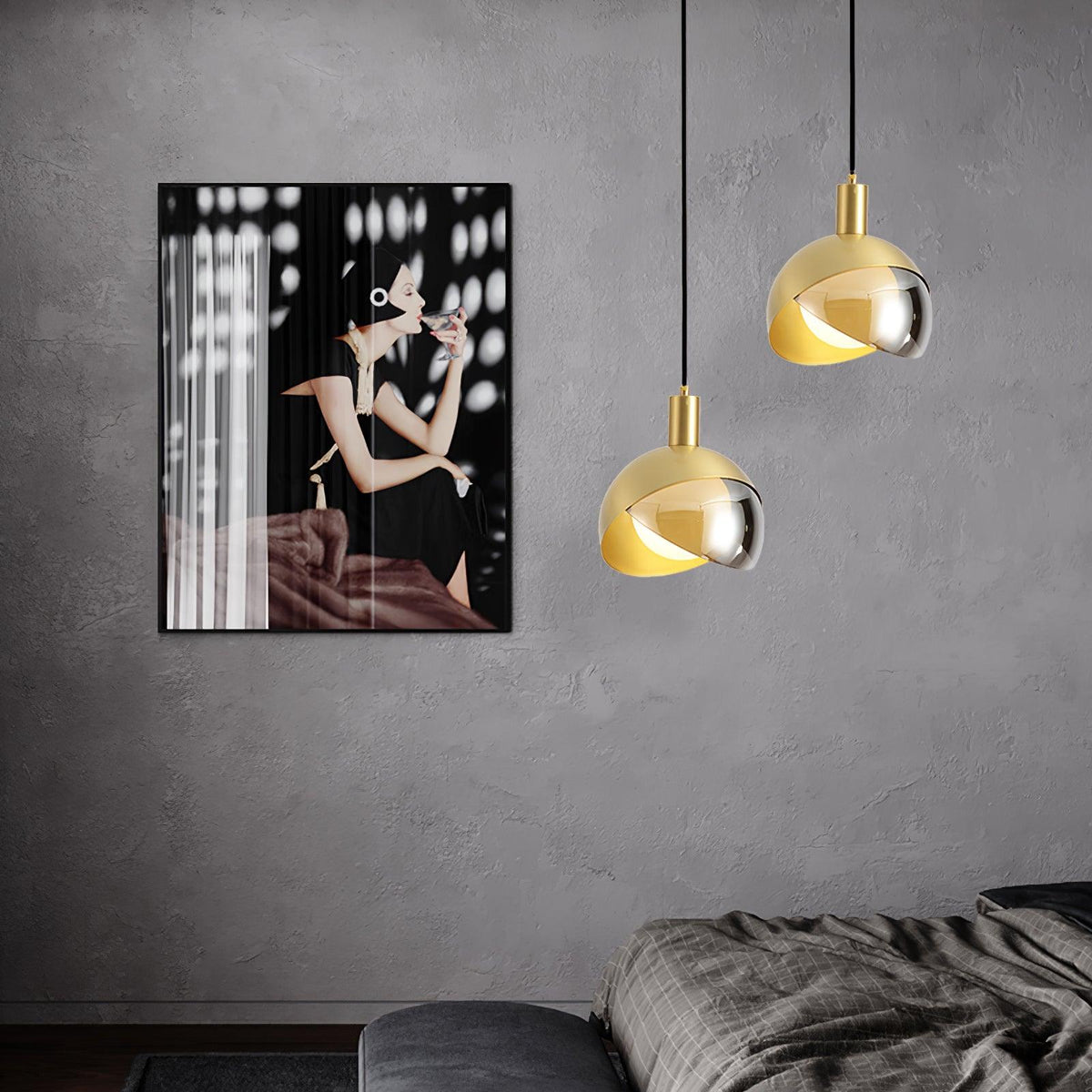 Noveny hanglamp messing glas halfronde bol mid-century