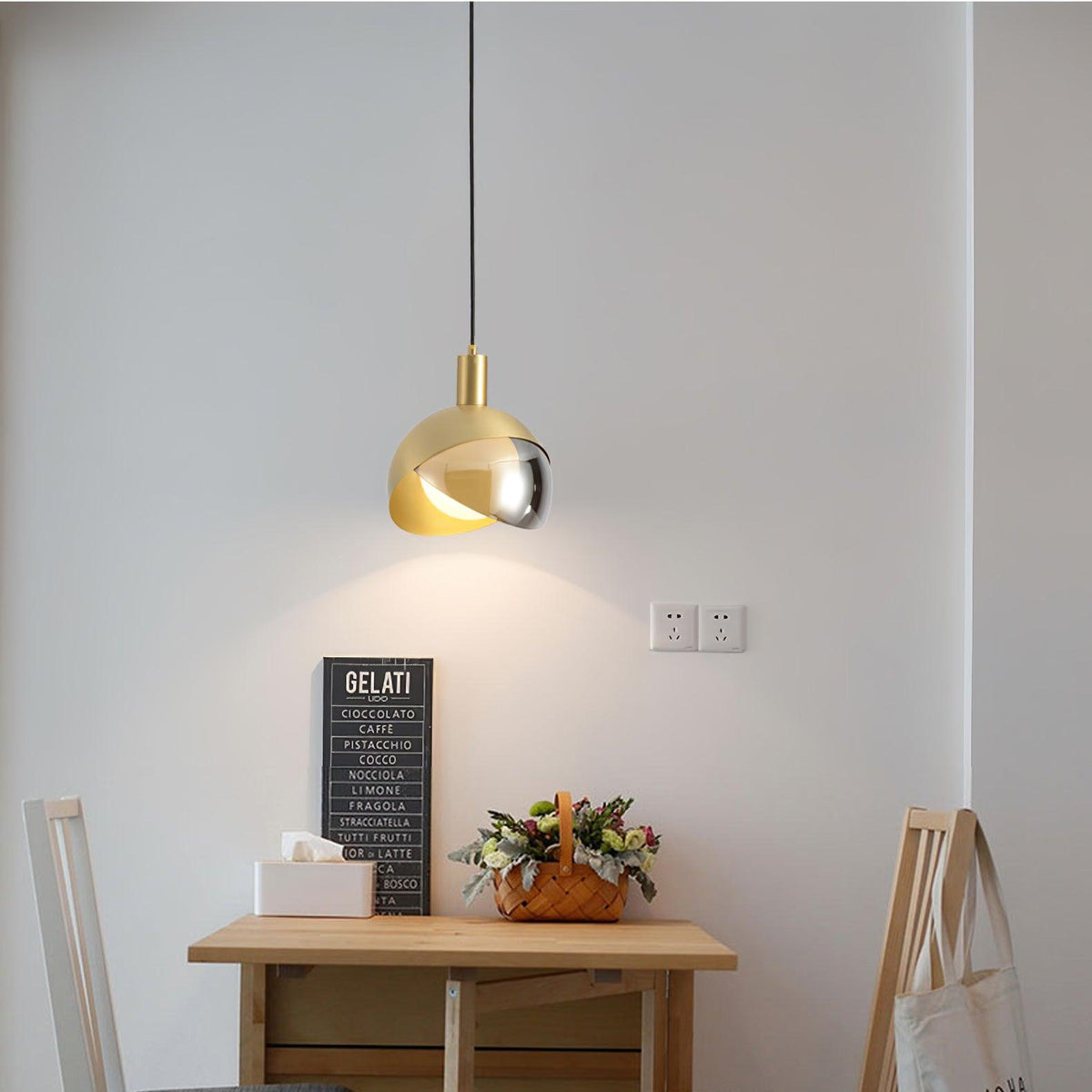 Noveny hanglamp messing glas halfronde bol mid-century