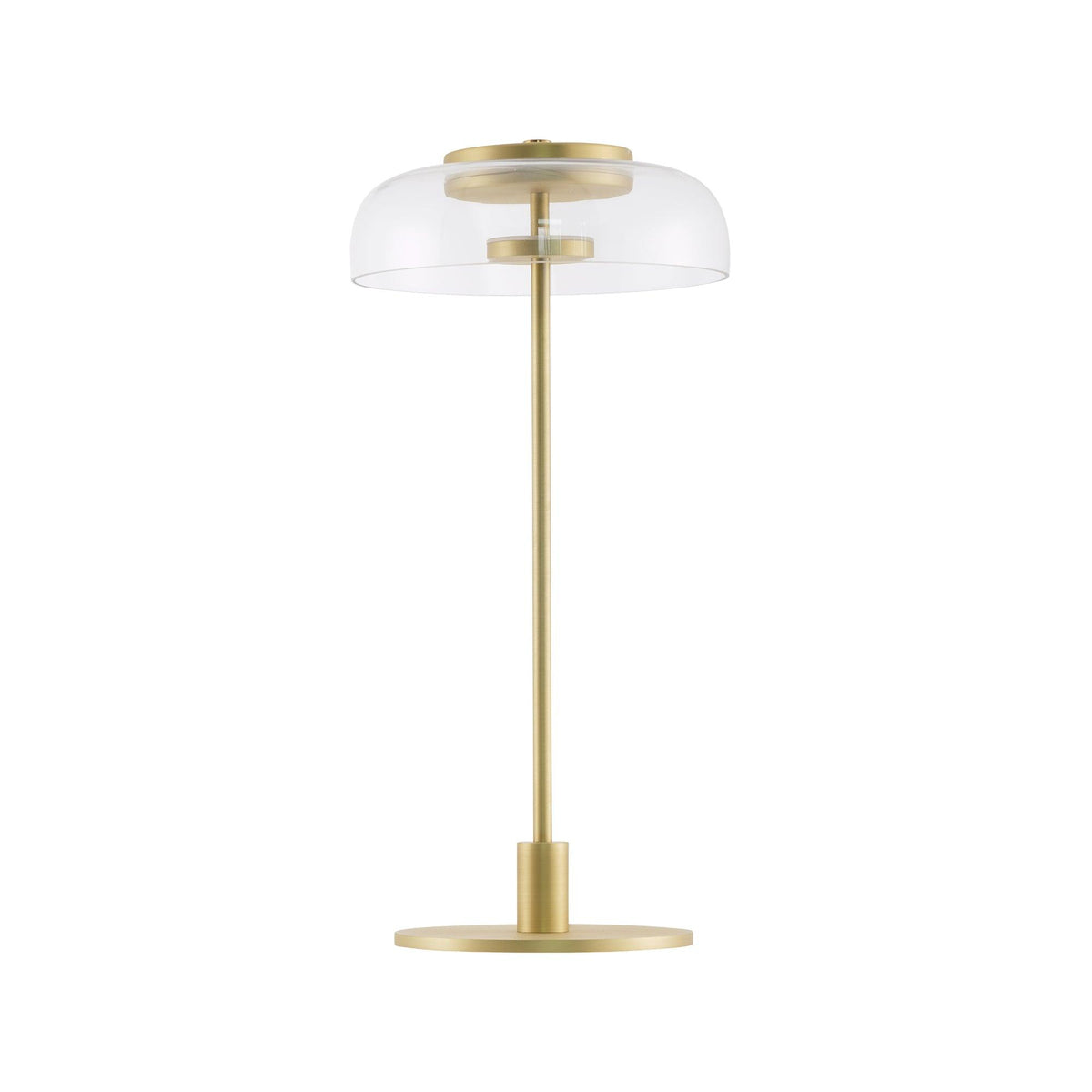 Rinelette tafellamp heldere glazen kap houten voet