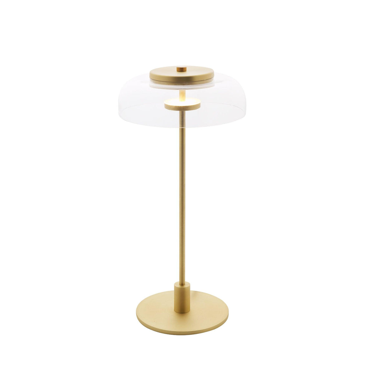 Rinelette tafellamp heldere glazen kap houten voet