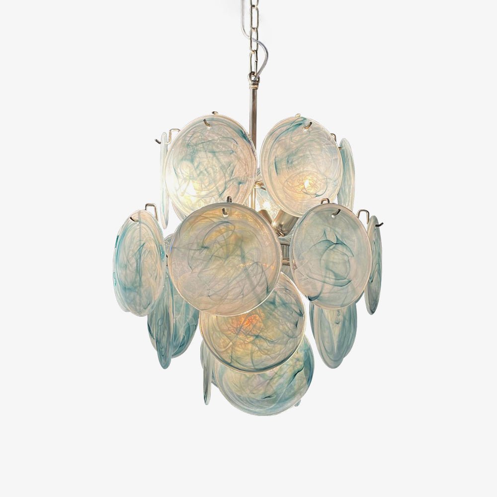 Liororine kroonluchter met blauwe Murano-glas schijven in vintage stijl