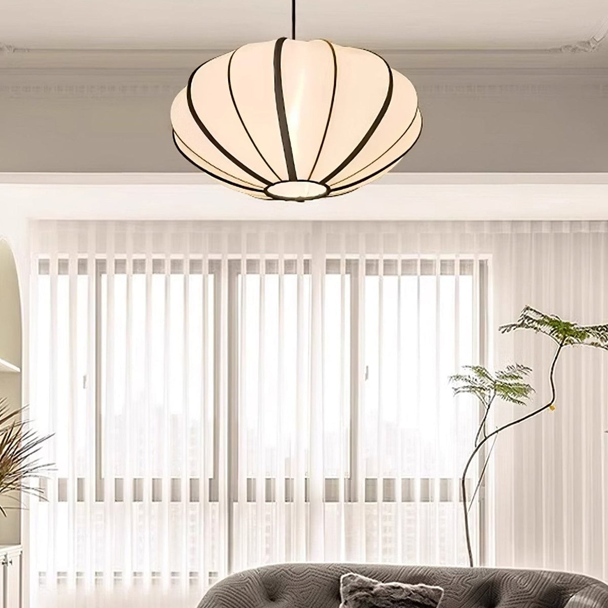 Inez hanglamp van stof met futuristisch ontwerp
