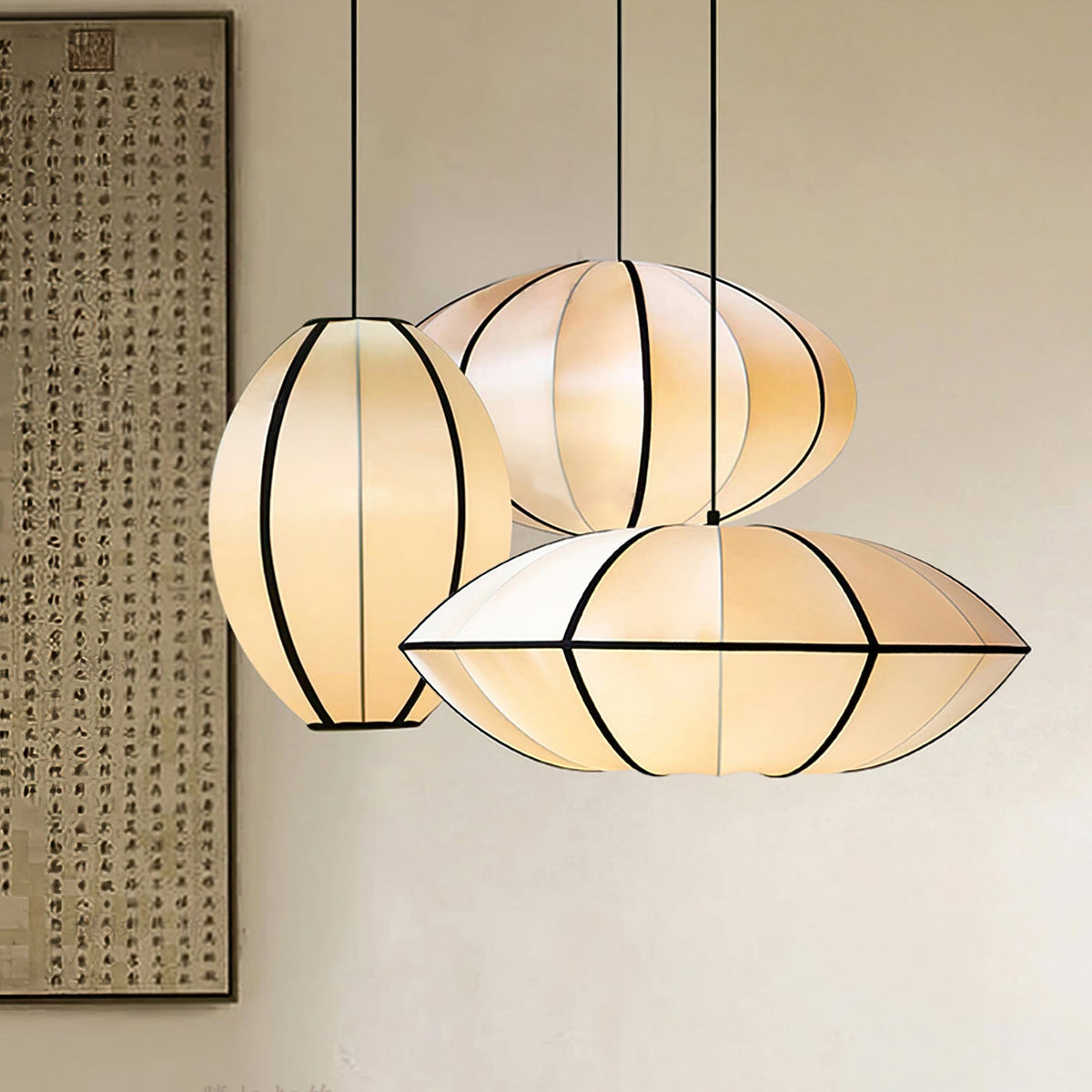 Inez hanglamp van stof met futuristisch ontwerp