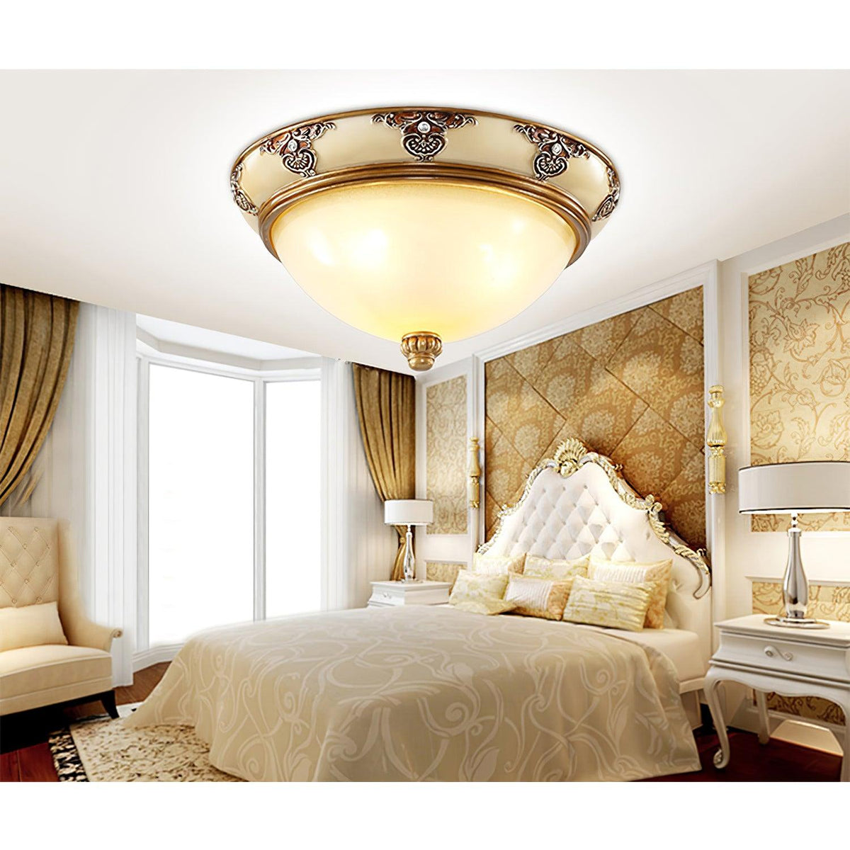 Eiriveon plafondlamp met matglas en antiek beige frame
