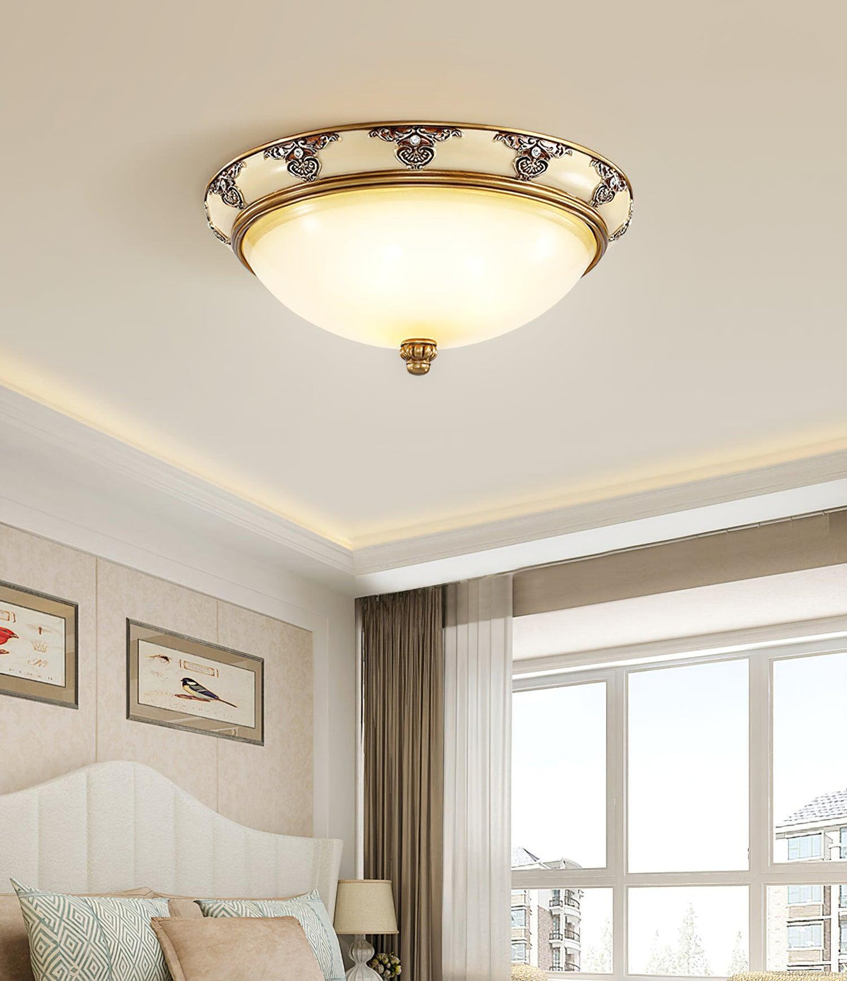 Eiriveon plafondlamp met matglas en antiek beige frame