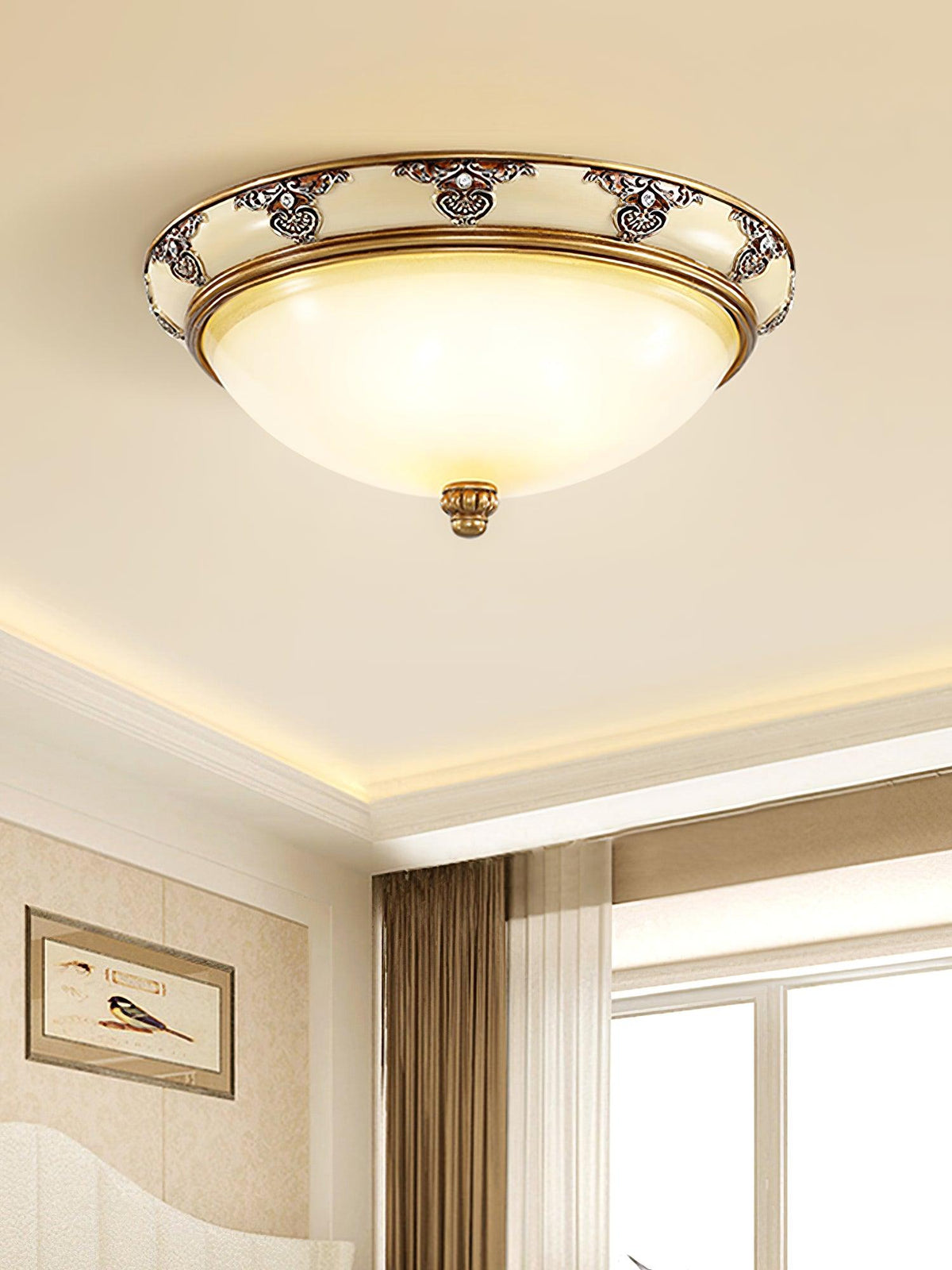 Eiriveon plafondlamp met matglas en antiek beige frame