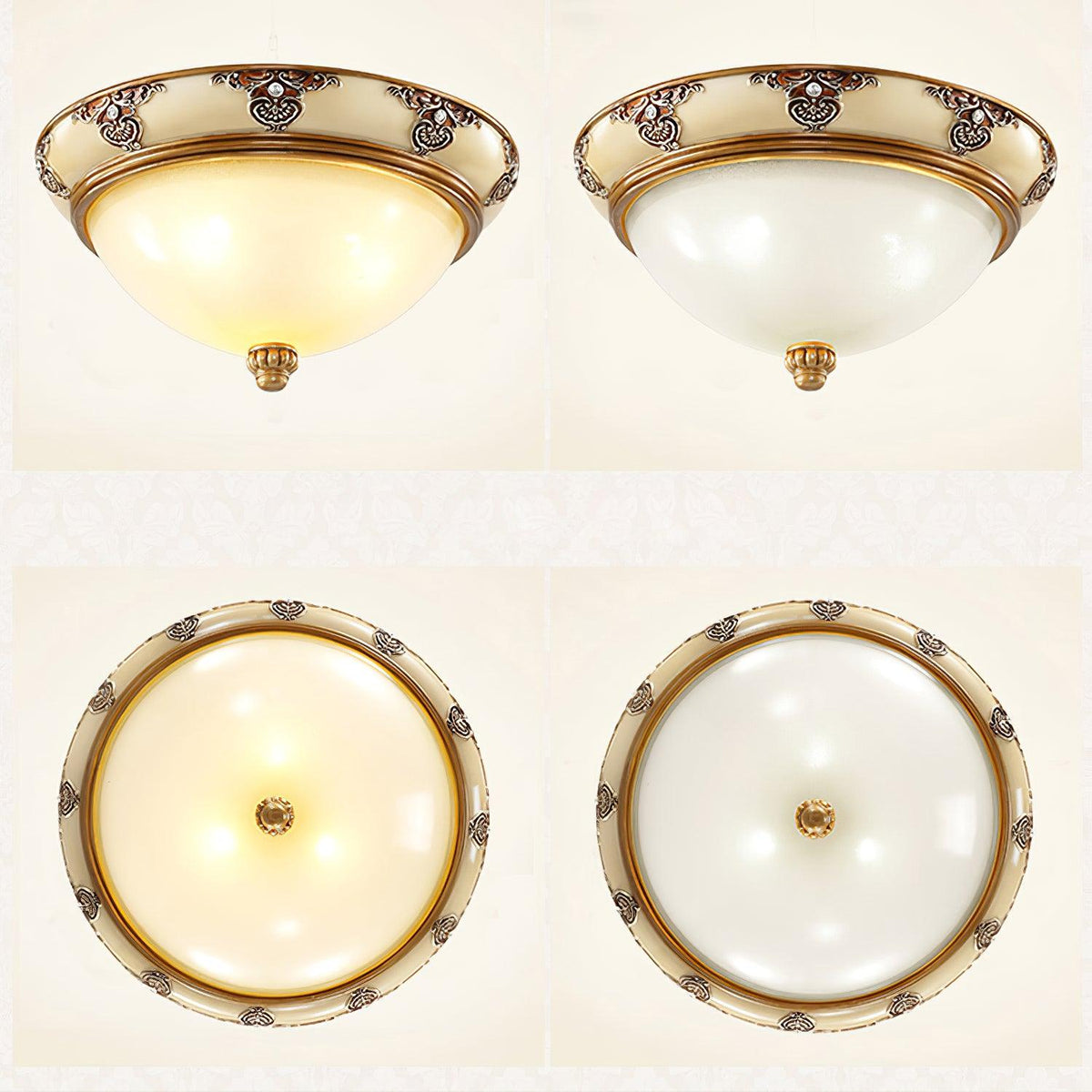 Eiriveon plafondlamp met matglas en antiek beige frame