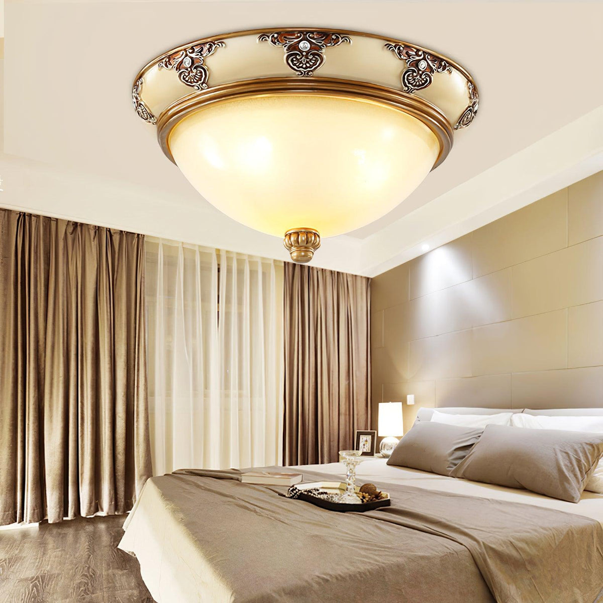 Eiriveon plafondlamp met matglas en antiek beige frame