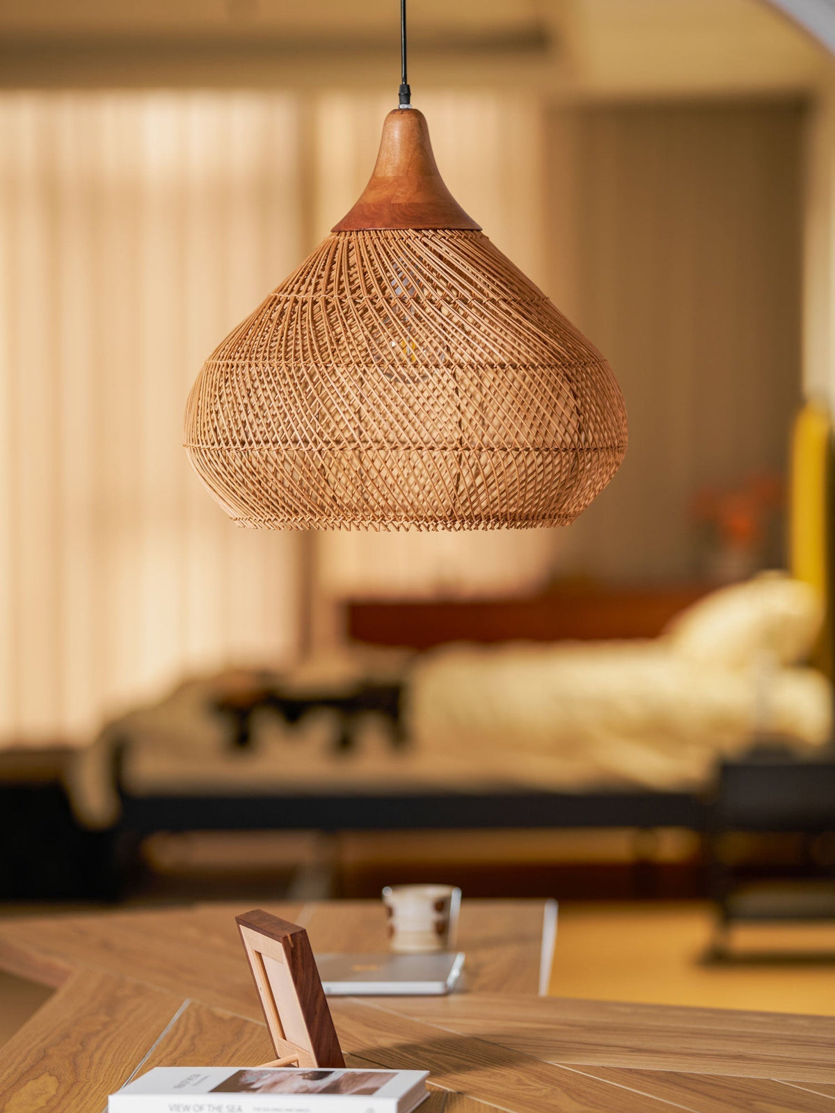 Solavn hanglamp van rotan en hout
