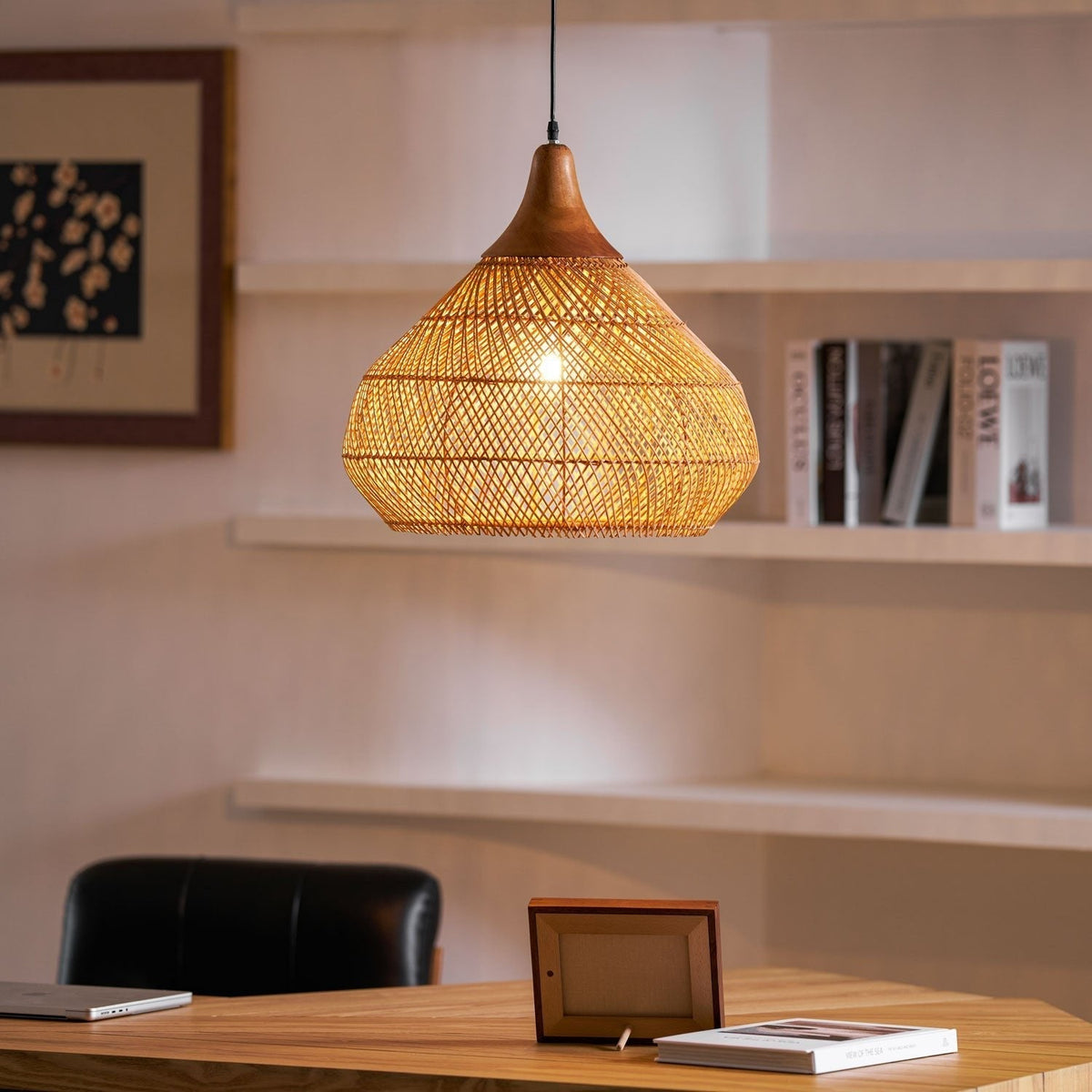 Solavn hanglamp van rotan en hout