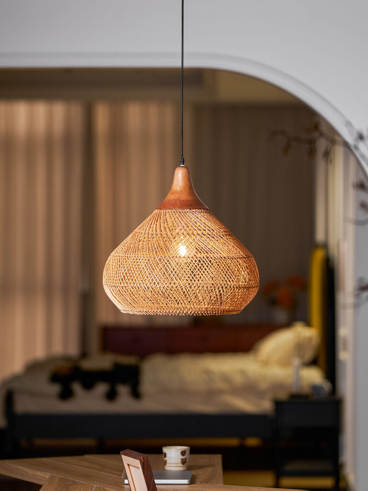 Solavn hanglamp van rotan en hout
