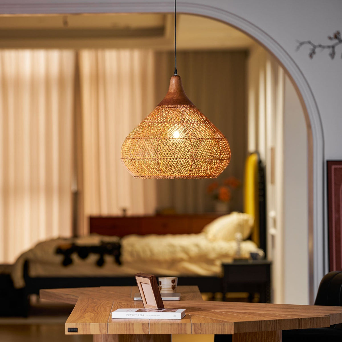 Solavn hanglamp van rotan en hout