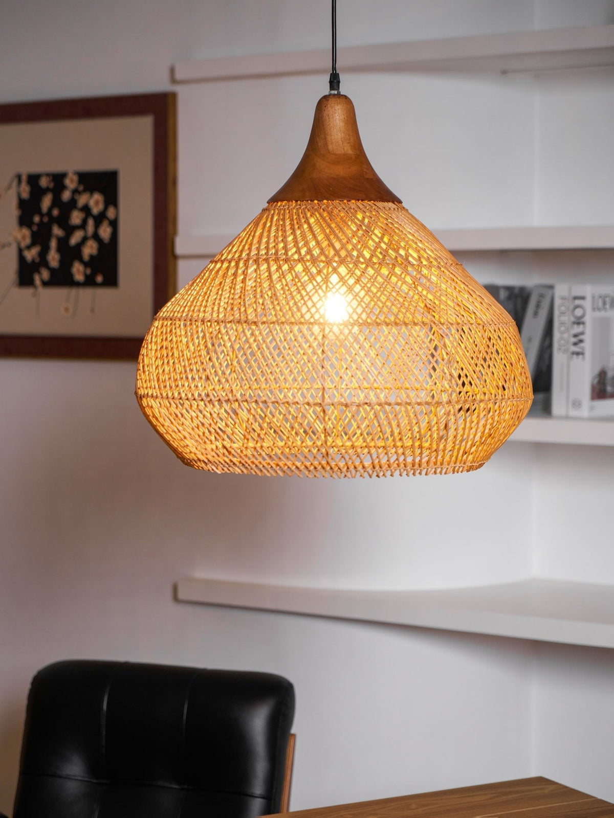 Solavn hanglamp van rotan en hout