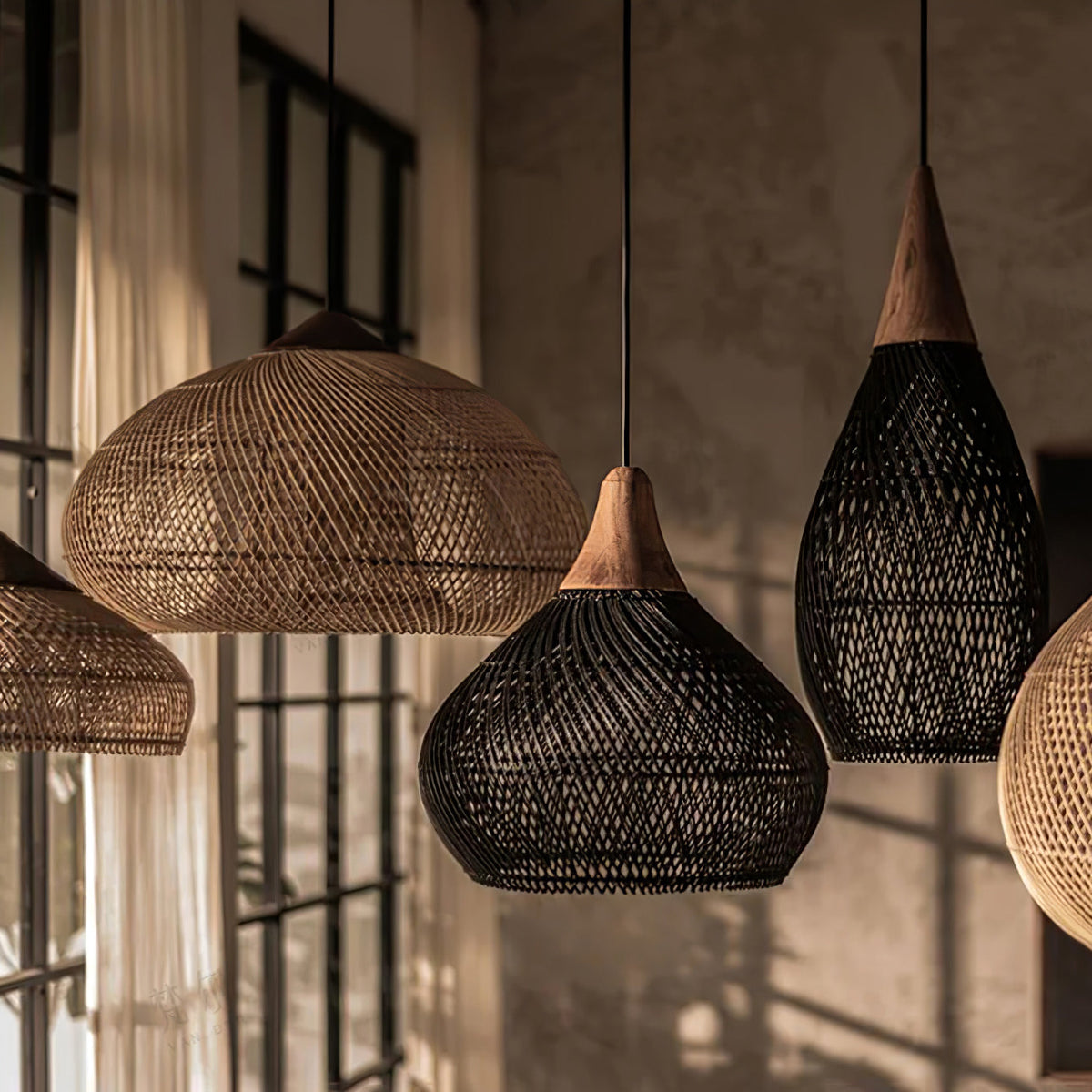 Solavn hanglamp van rotan en hout