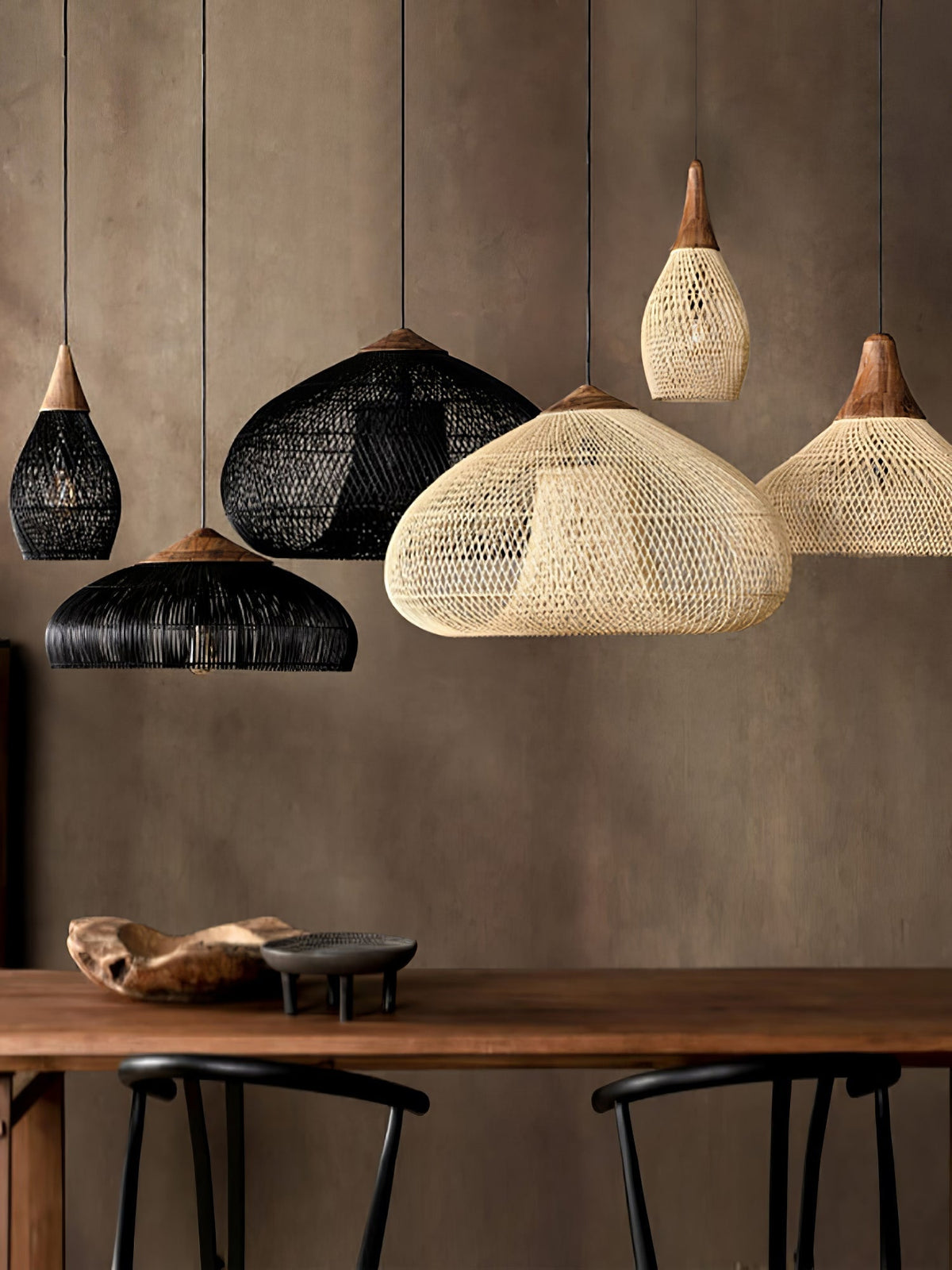 Solavn hanglamp van rotan en hout