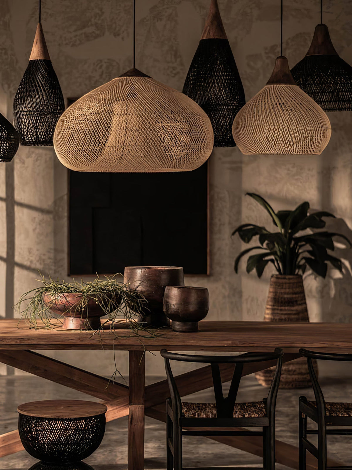Solavn hanglamp van rotan en hout