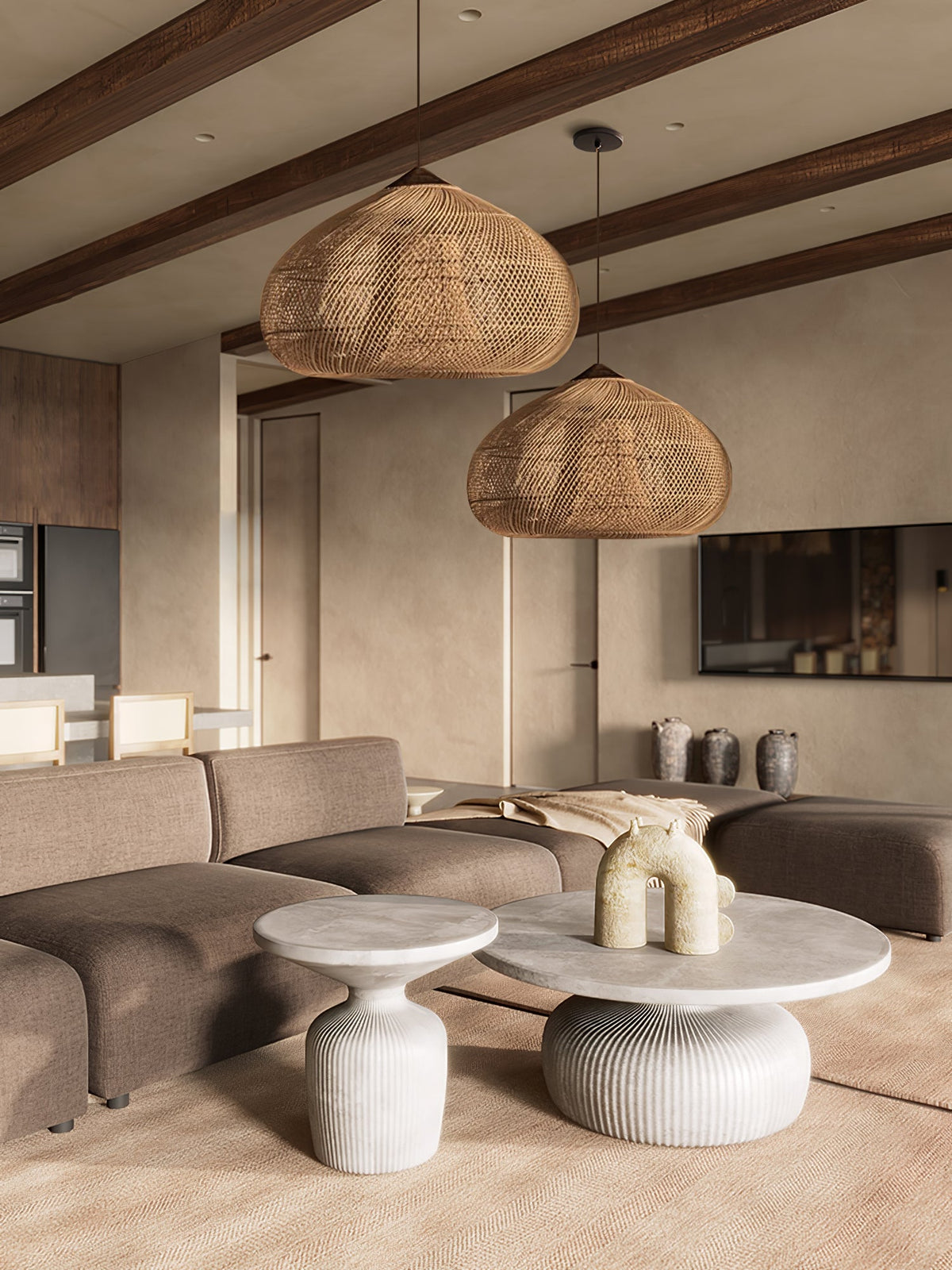 Solavn hanglamp van rotan en hout