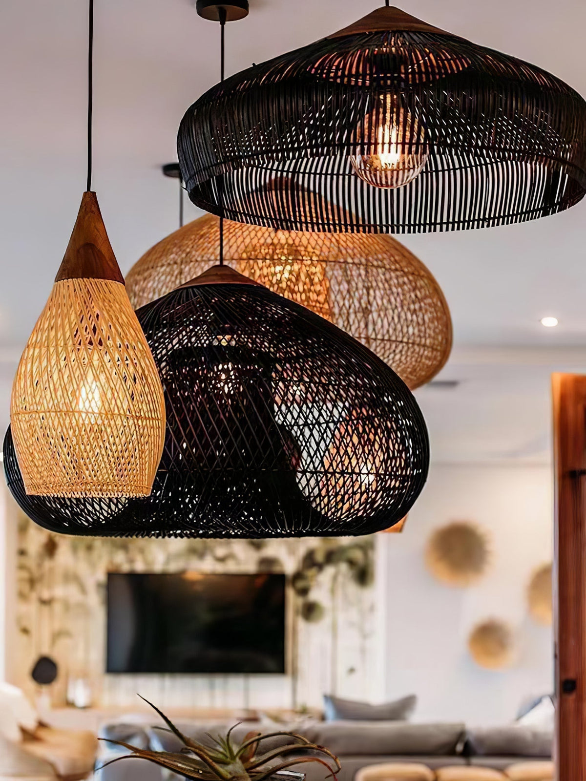 Solavn hanglamp van rotan en hout